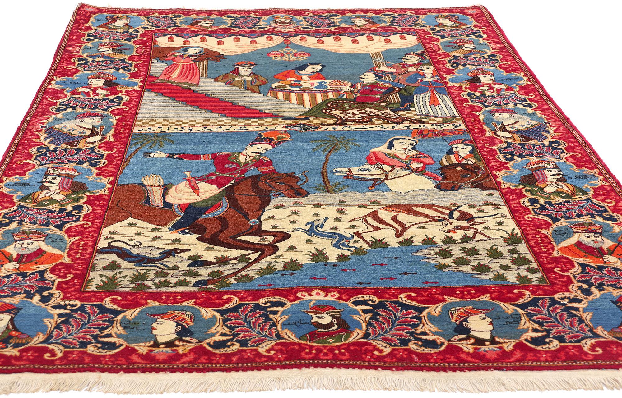 Bohémien Tappeto Kashan antico del 1920 con stile moderno, Nobile Re Shahnameh in vendita