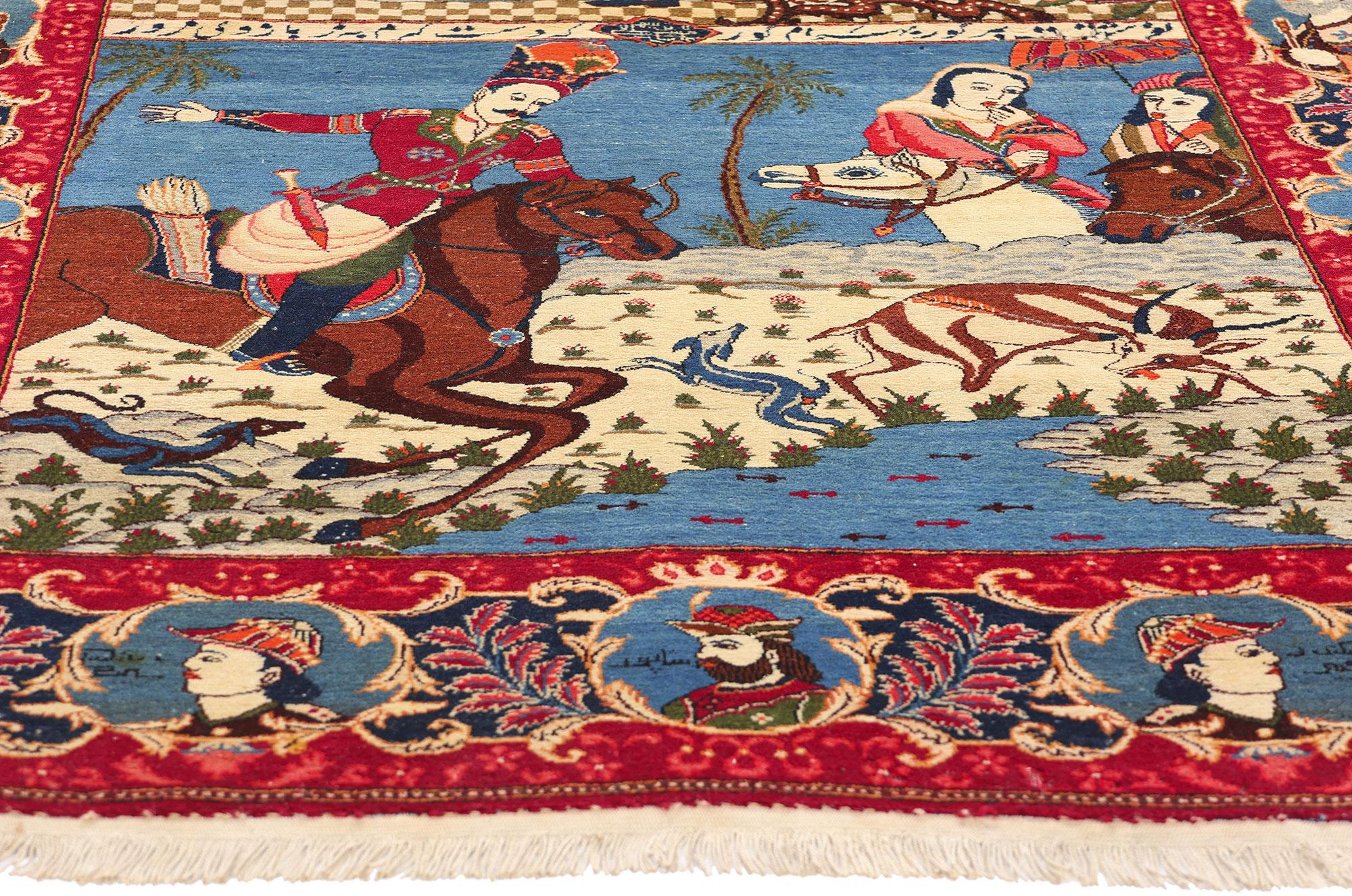 Persiano Tappeto Kashan antico del 1920 con stile moderno, Nobile Re Shahnameh in vendita