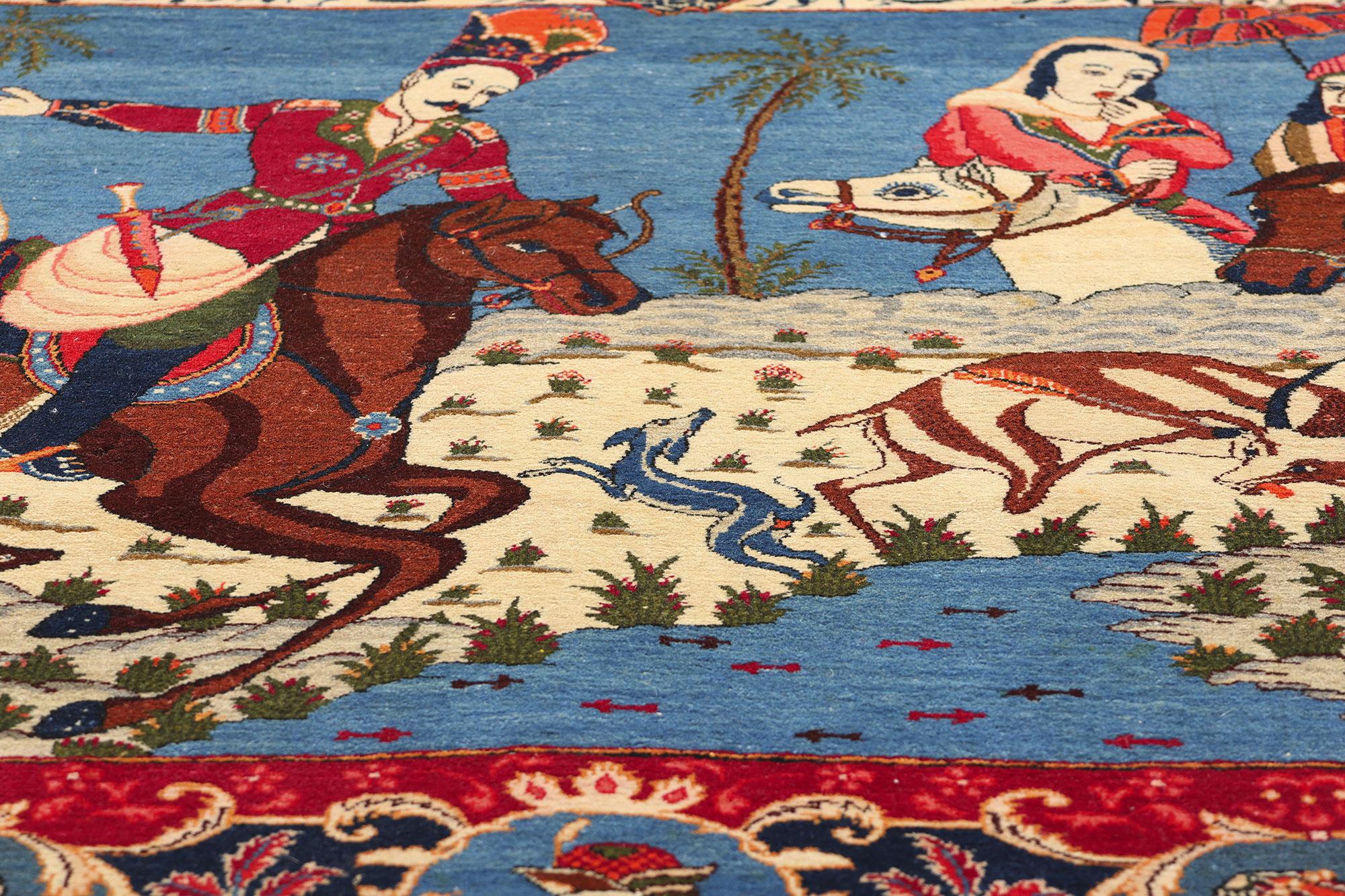 Annodato a mano Tappeto Kashan antico del 1920 con stile moderno, Nobile Re Shahnameh in vendita