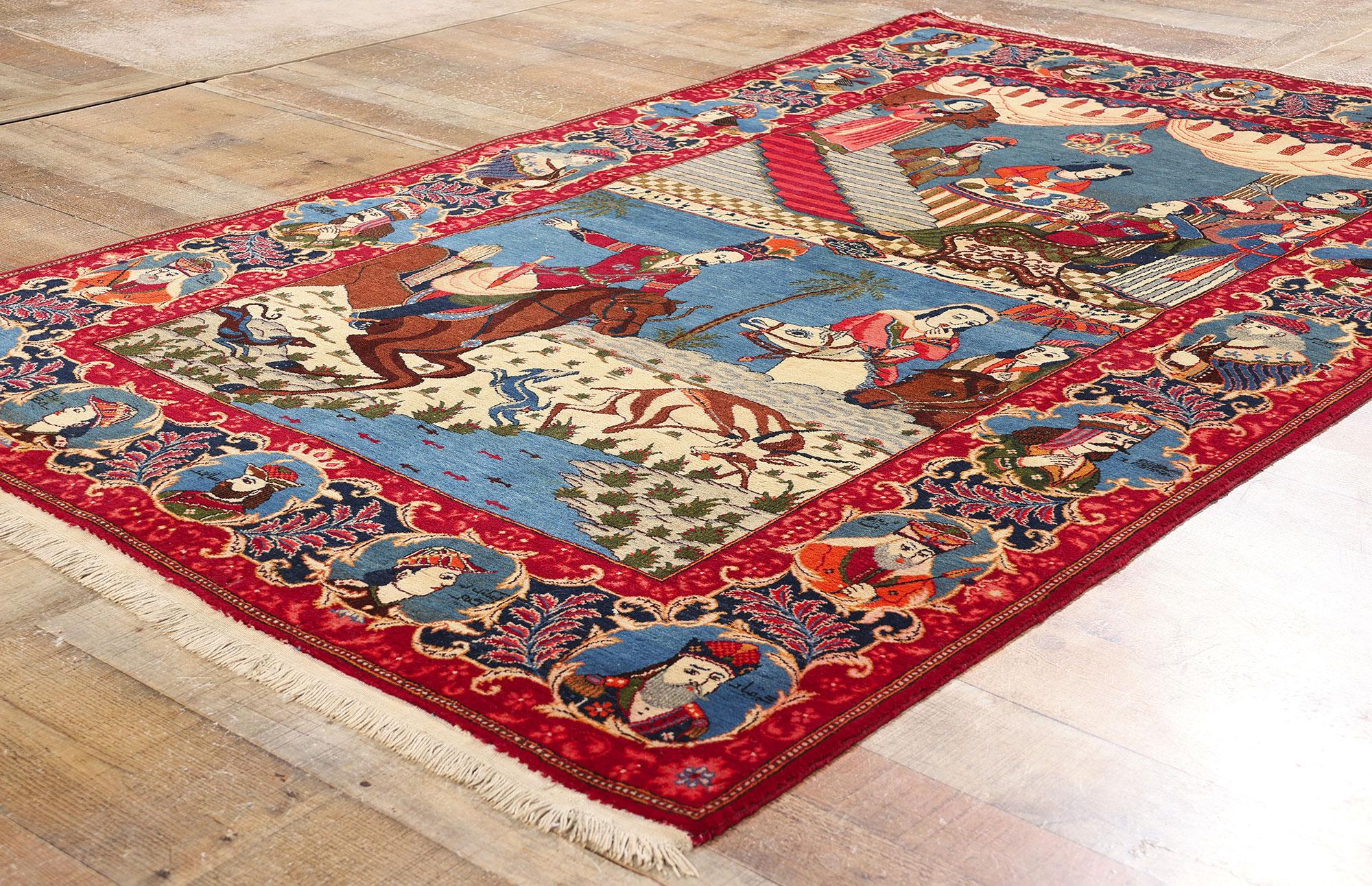 XX secolo Tappeto Kashan antico del 1920 con stile moderno, Nobile Re Shahnameh in vendita