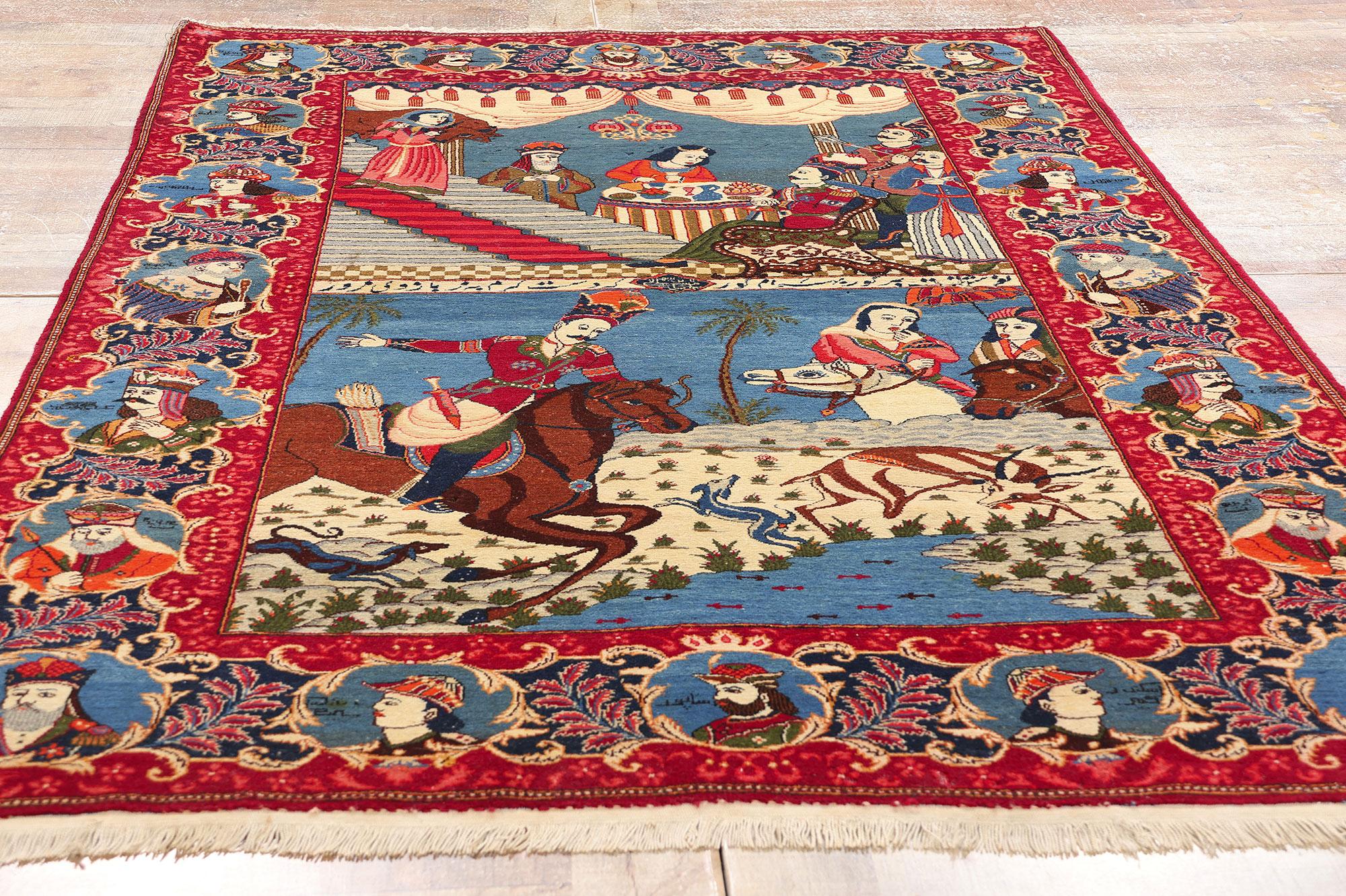 Lana Tappeto Kashan antico del 1920 con stile moderno, Nobile Re Shahnameh in vendita