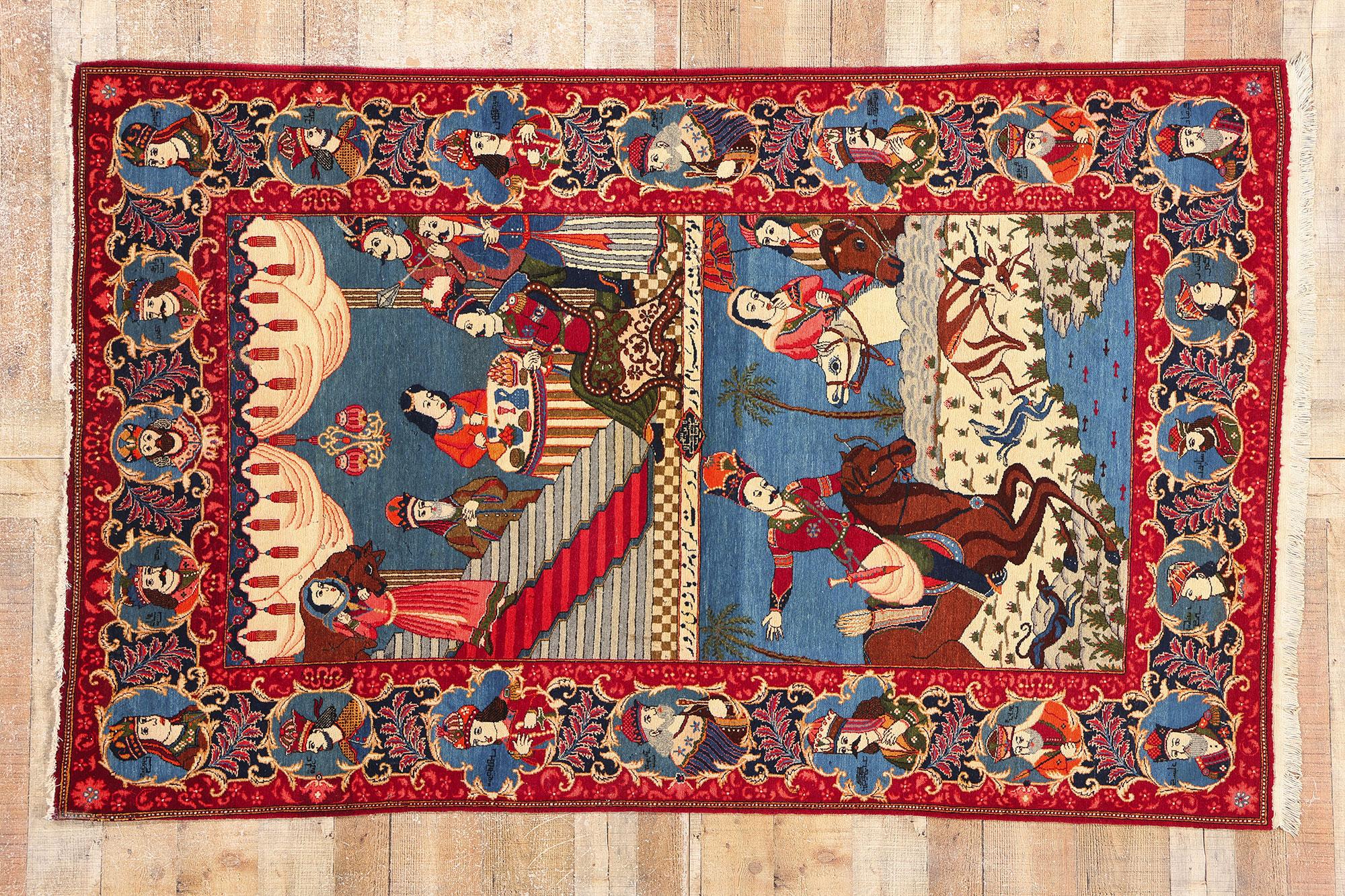Tappeto Kashan antico del 1920 con stile moderno, Nobile Re Shahnameh in vendita 1