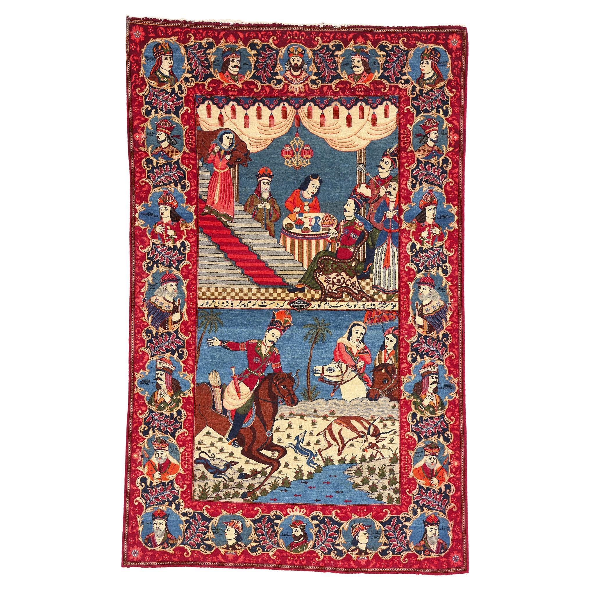 Tappeto Kashan antico del 1920 con stile moderno, Nobile Re Shahnameh in vendita