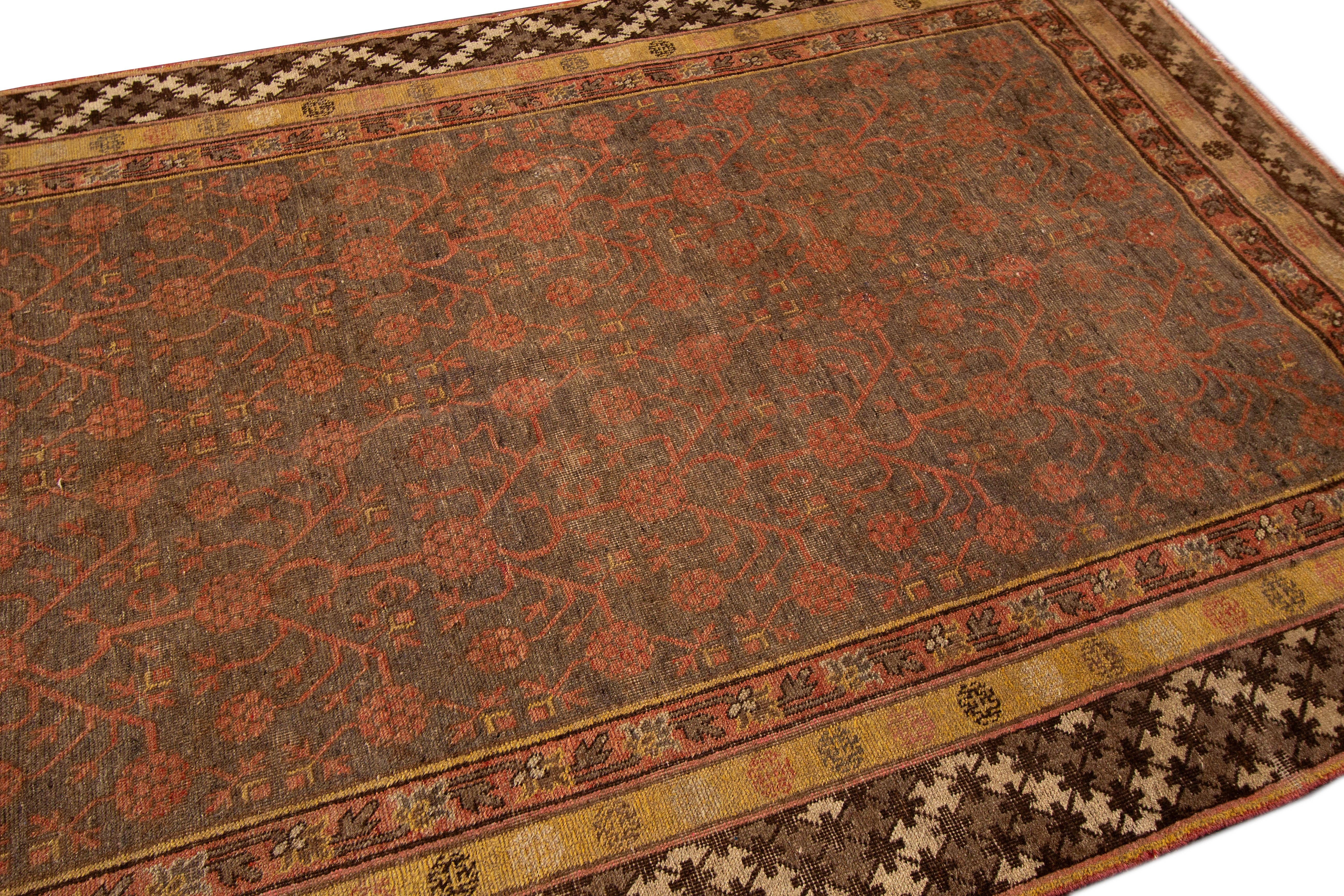 Hand-Knotted 1920s Antique Khotan Rug