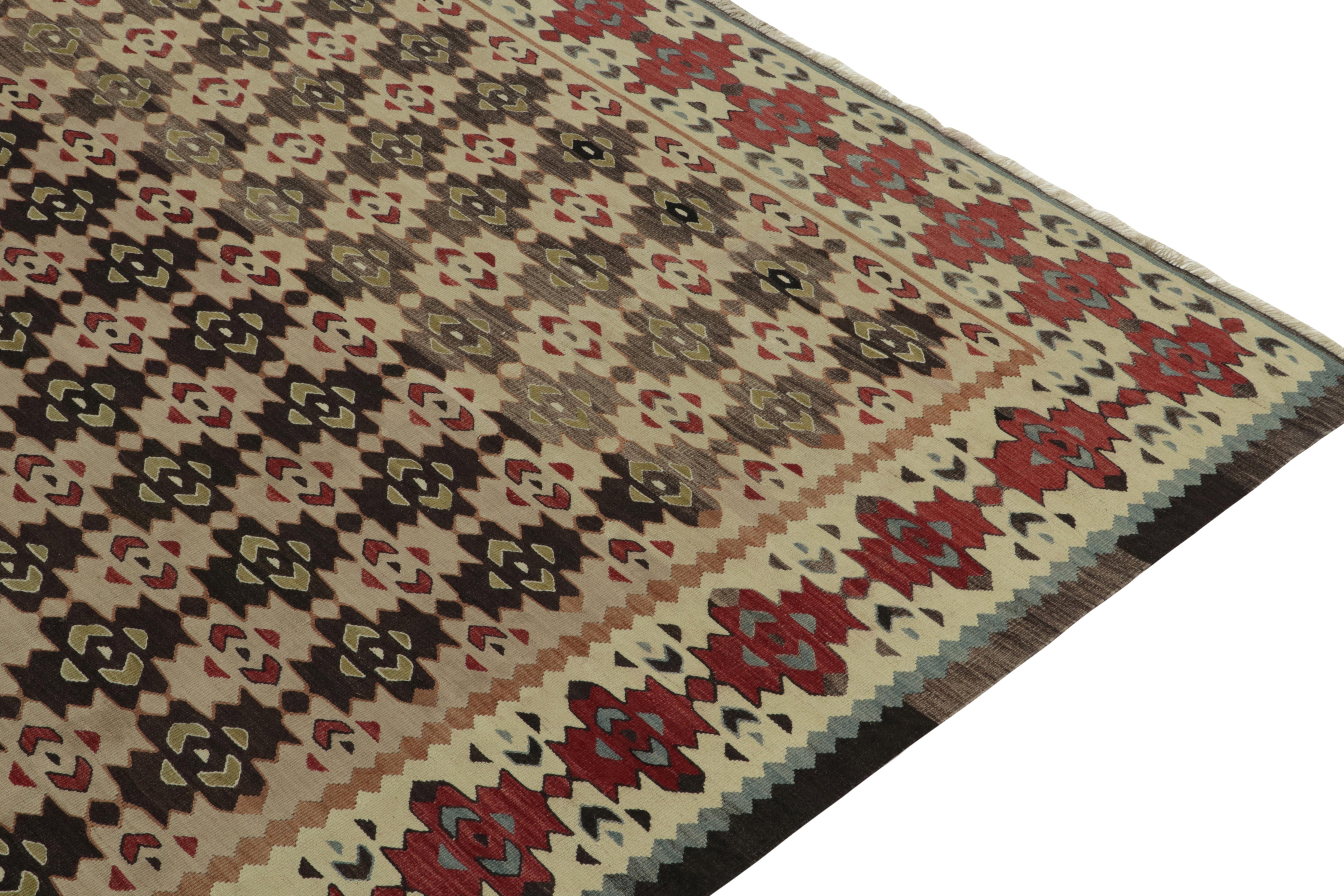 Hand-Knotted 1920s Antique Kilim in Red & Beige-Brown Tribal Geometric Pattern by Rug & Kilim For Sale