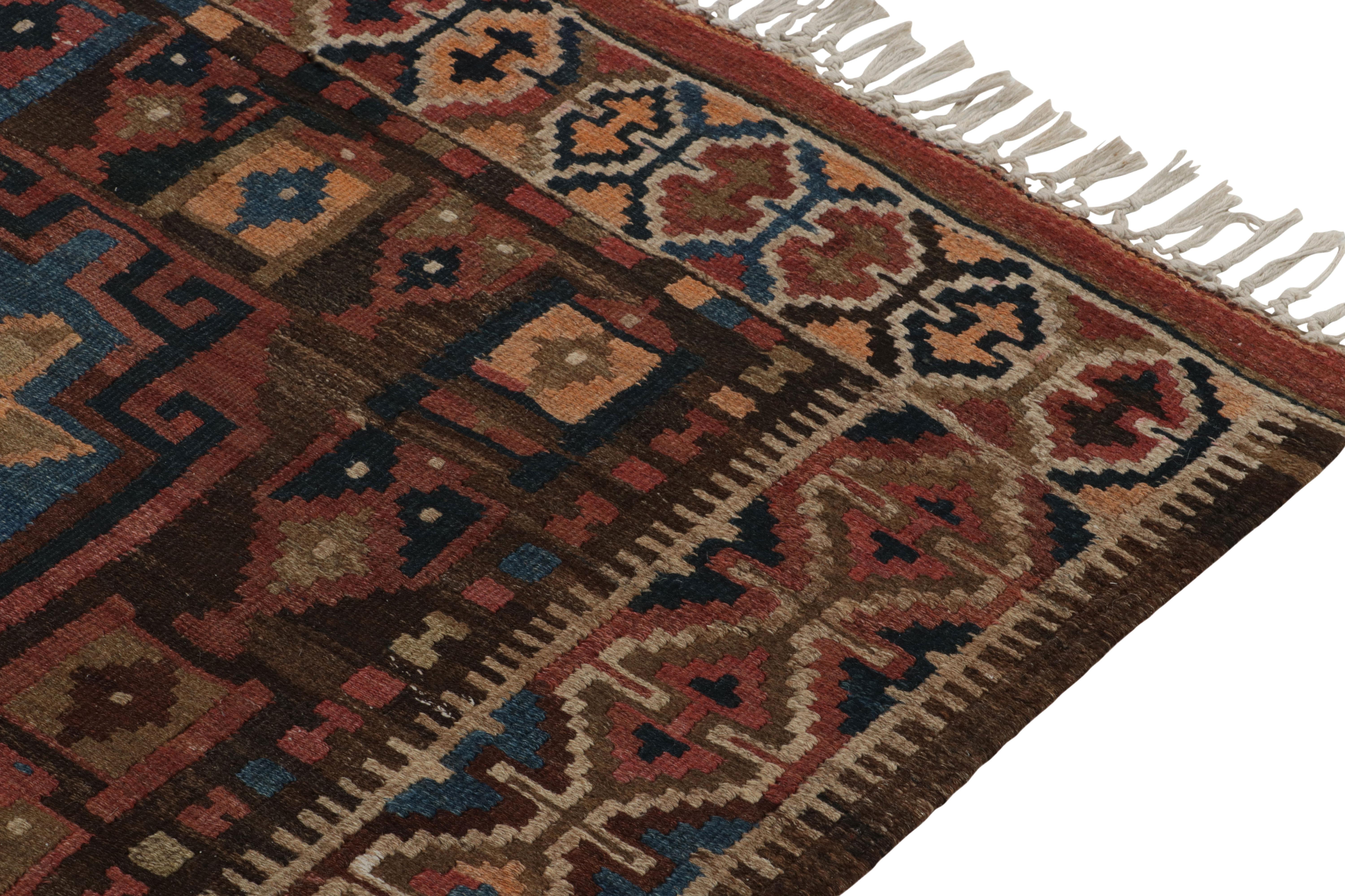 Hand-Knotted Antique Kurdish Kilim Runner in Brown With Geometric Patterns, From Rug & Kilim For Sale