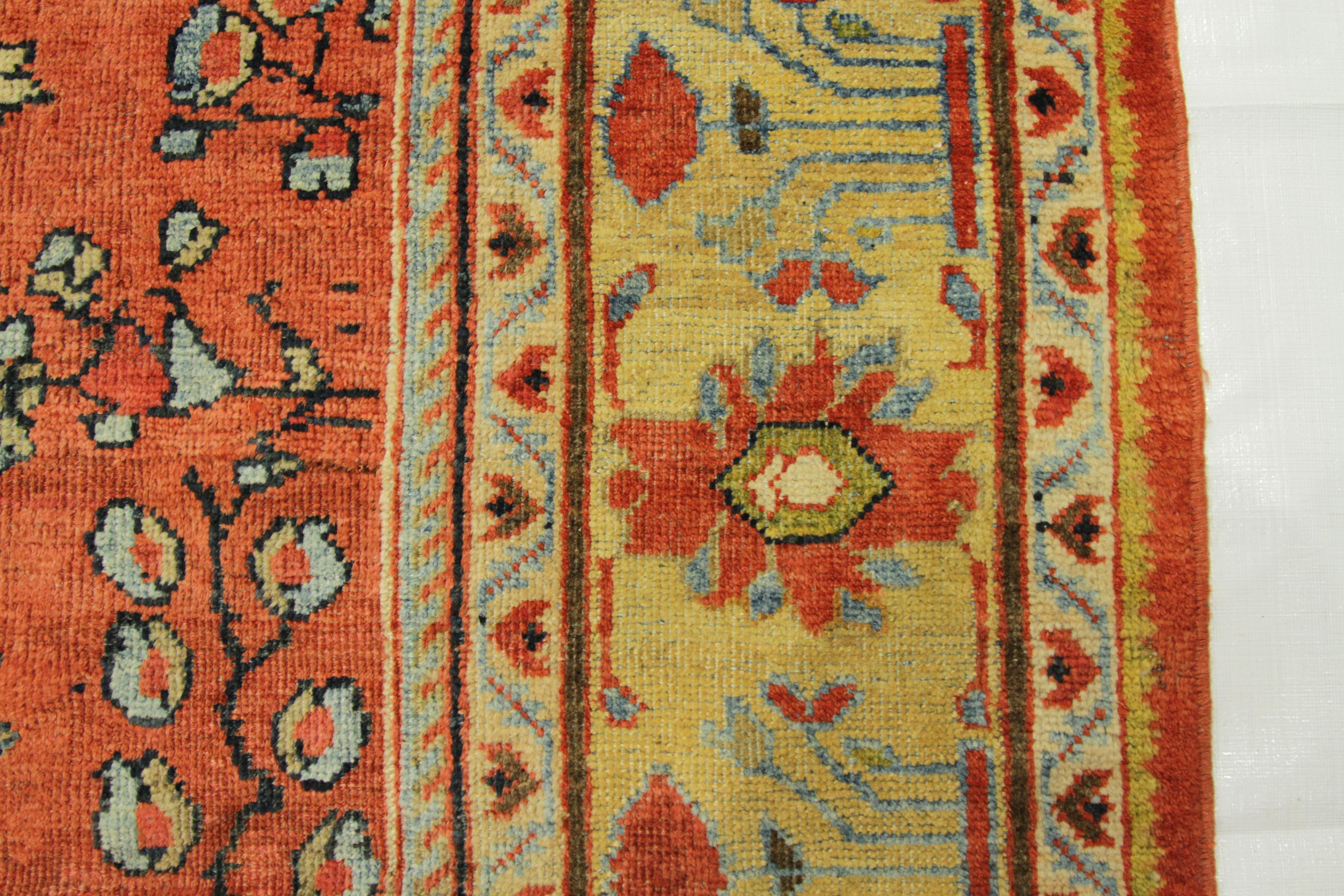 Wool 1920s Antique Mahal Persian Rug with Red and Yellow Floral Patterns For Sale
