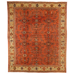 1920s Antique Mahal Persian Rug with Red and Yellow Floral Patterns