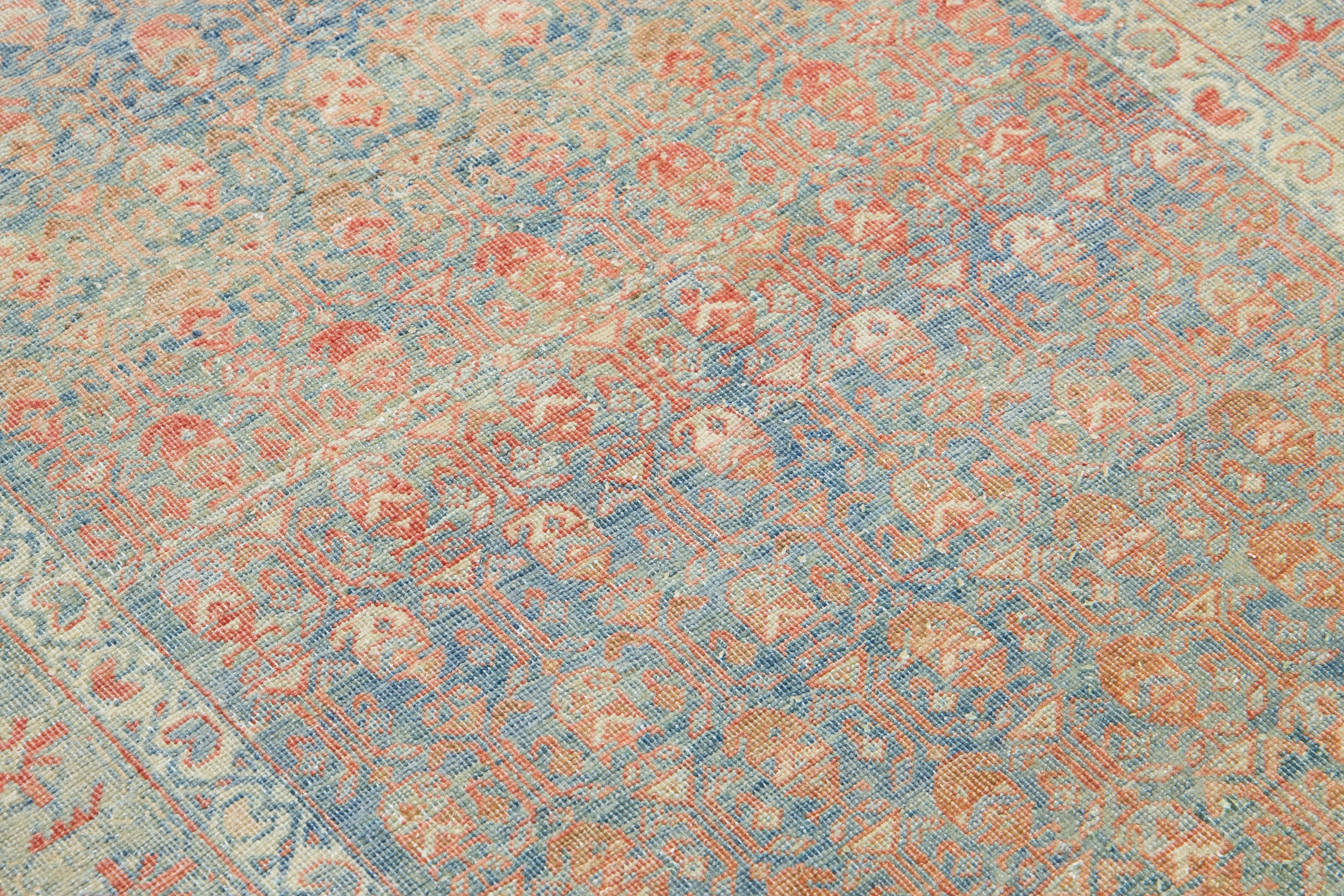 Runner lungo in lana blu Malayer antico degli anni '20 con design/One In condizioni buone in vendita a Norwalk, CT
