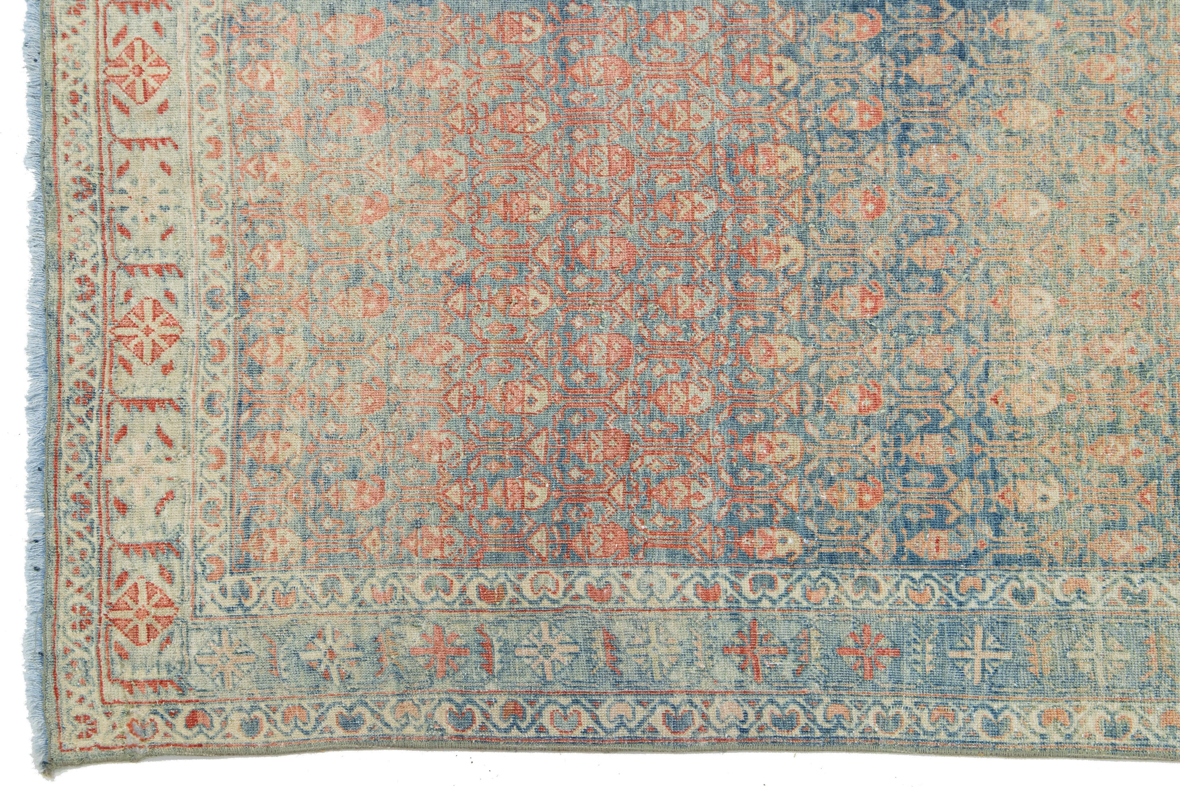Lana Runner lungo in lana blu Malayer antico degli anni '20 con design/One in vendita