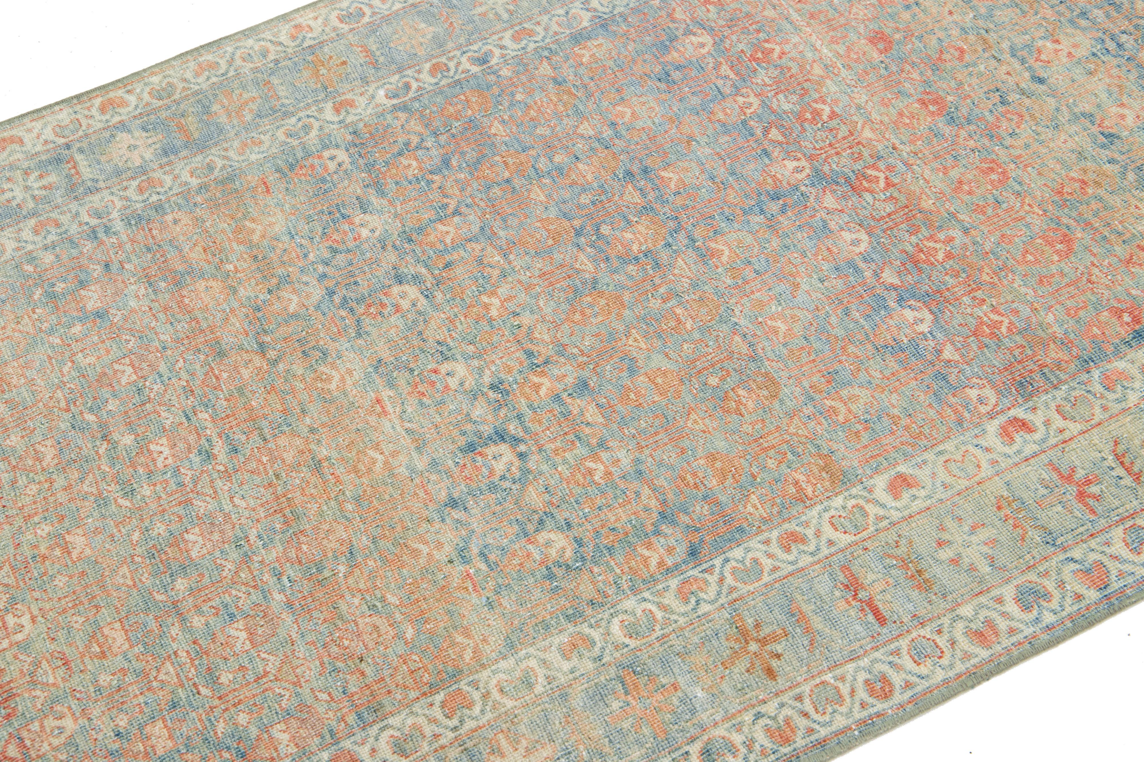 Runner lungo in lana blu Malayer antico degli anni '20 con design/One in vendita 2