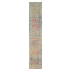 1920s Antique Malayer Blue Long Wool Runner With Allover Design