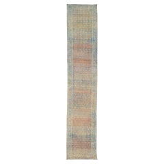 1920s Antiguo Malayer Azul Largo Corredor De Lana Con Diseño Allover