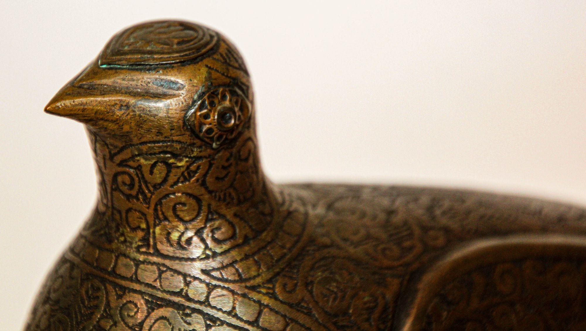 1920s Antique Metal Copper Standing Dove Bird Shaped Lidded Box Islamic Art 5