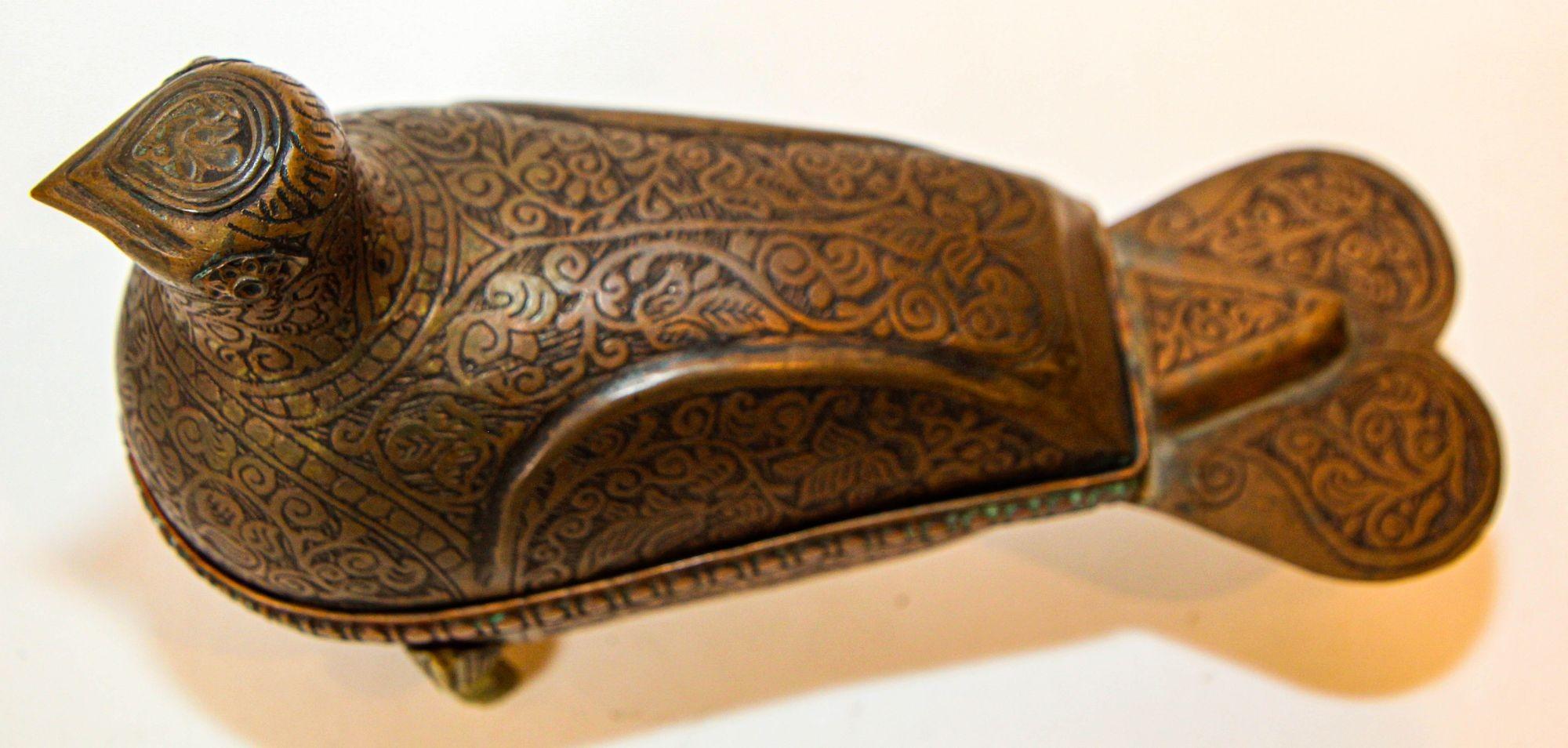 1920s Antique Metal Copper Standing Dove Bird Shaped Lidded Box Islamic Art 7