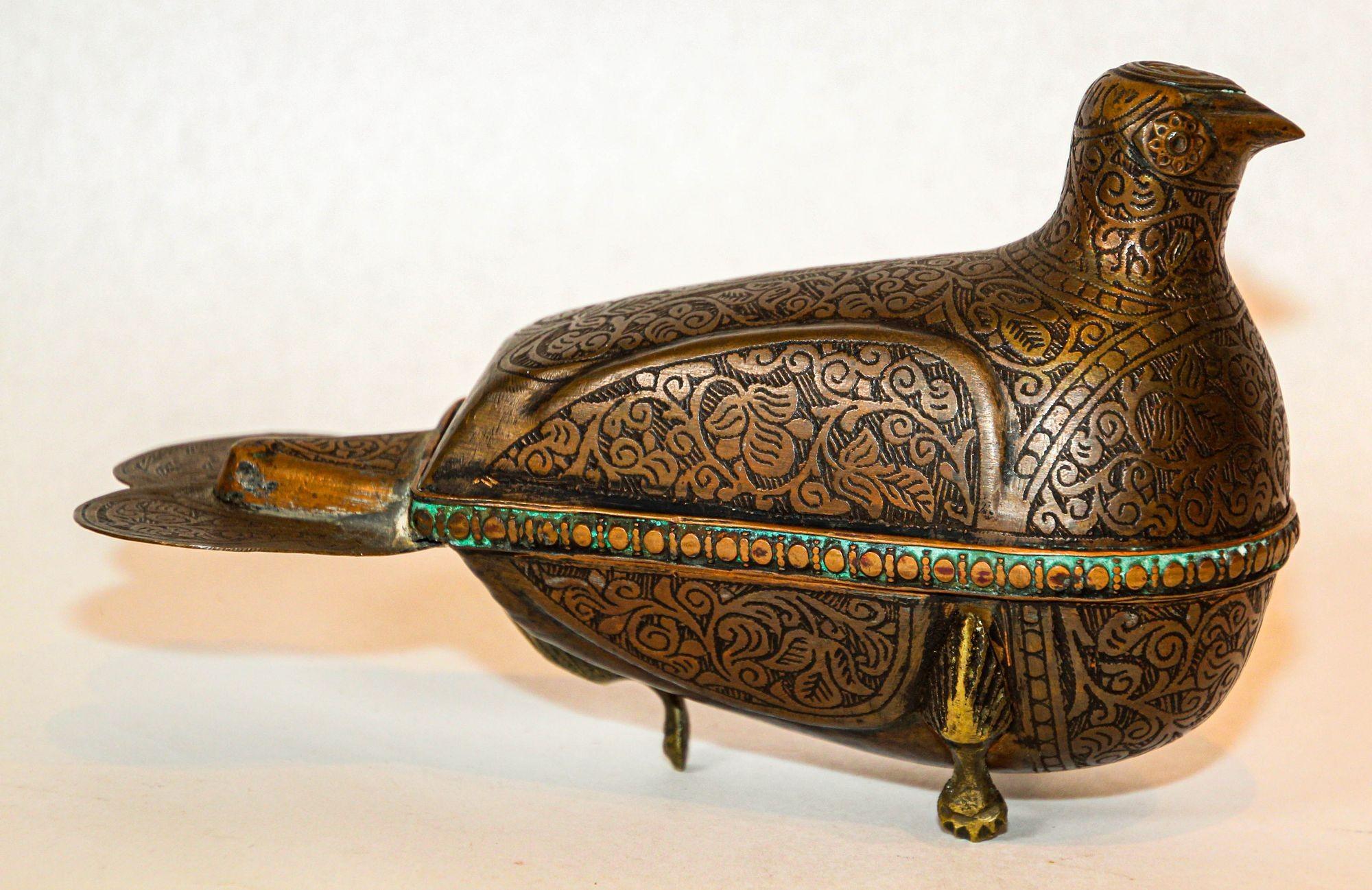 1920s Antique Metal Copper Standing Dove Bird Shaped Lidded Box Islamic Art 10