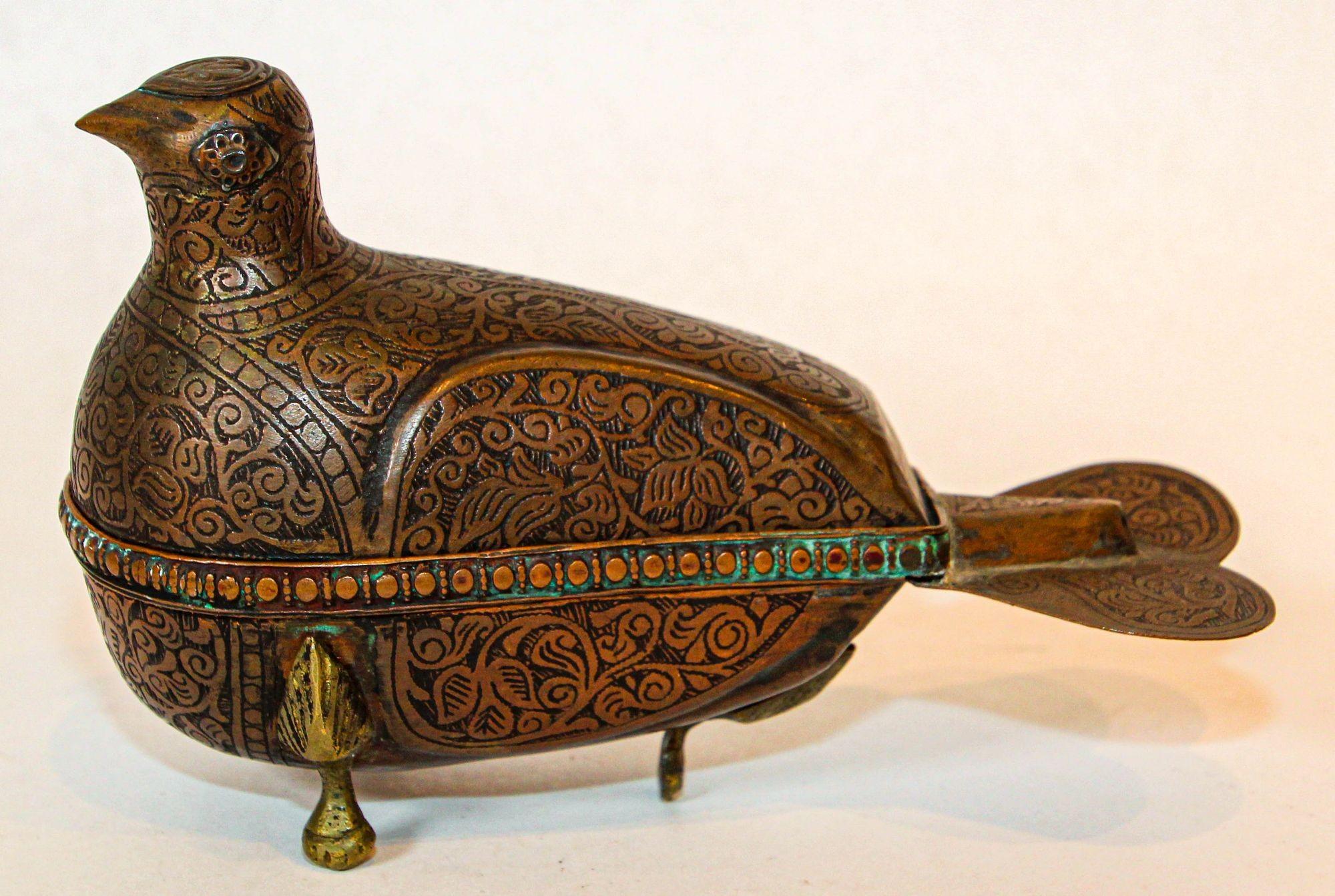 1920s Antique Metal Copper Standing Dove Bird Shaped Lidded Box Islamic Art 13