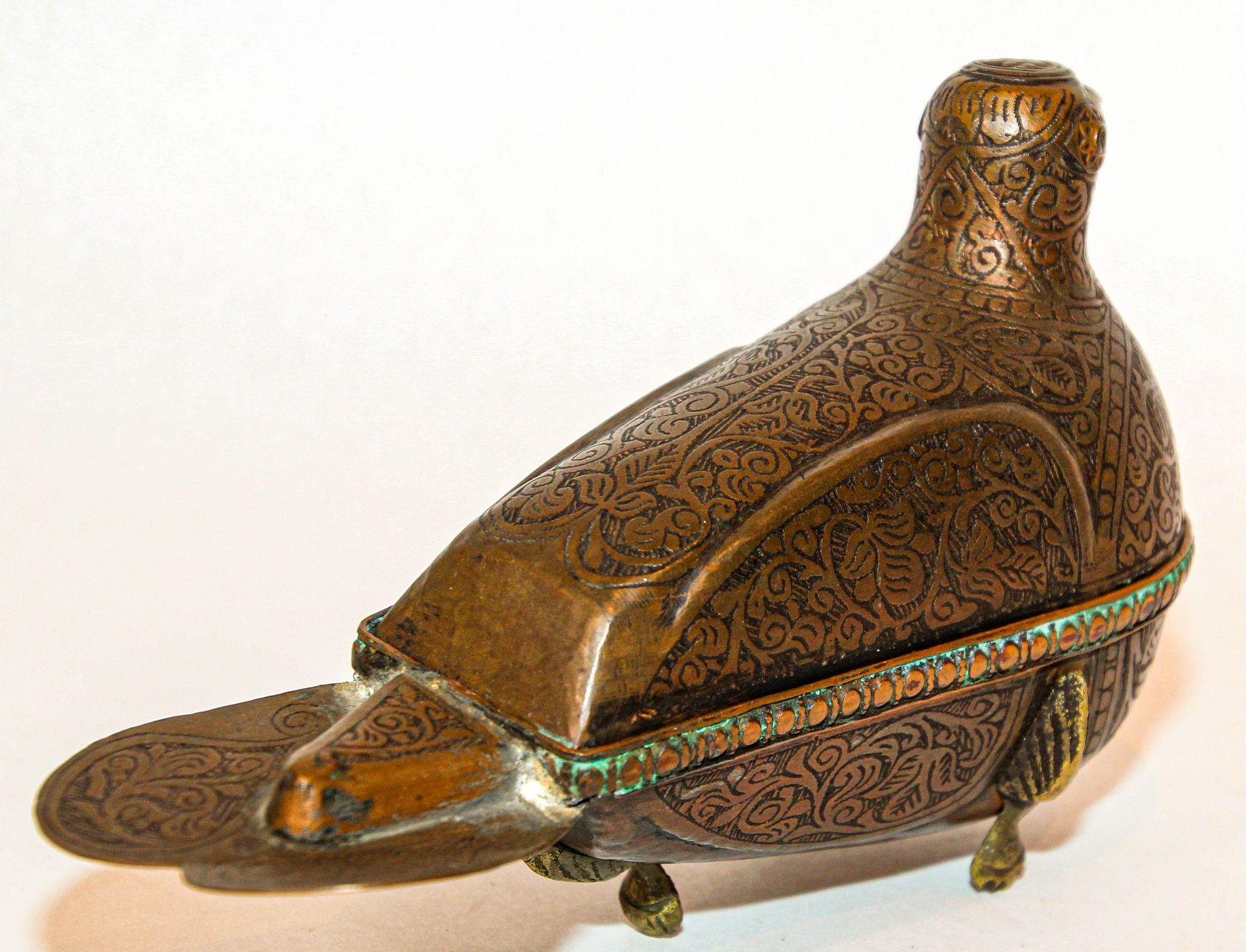 Brass 1920s Antique Metal Copper Standing Dove Bird Shaped Lidded Box Islamic Art