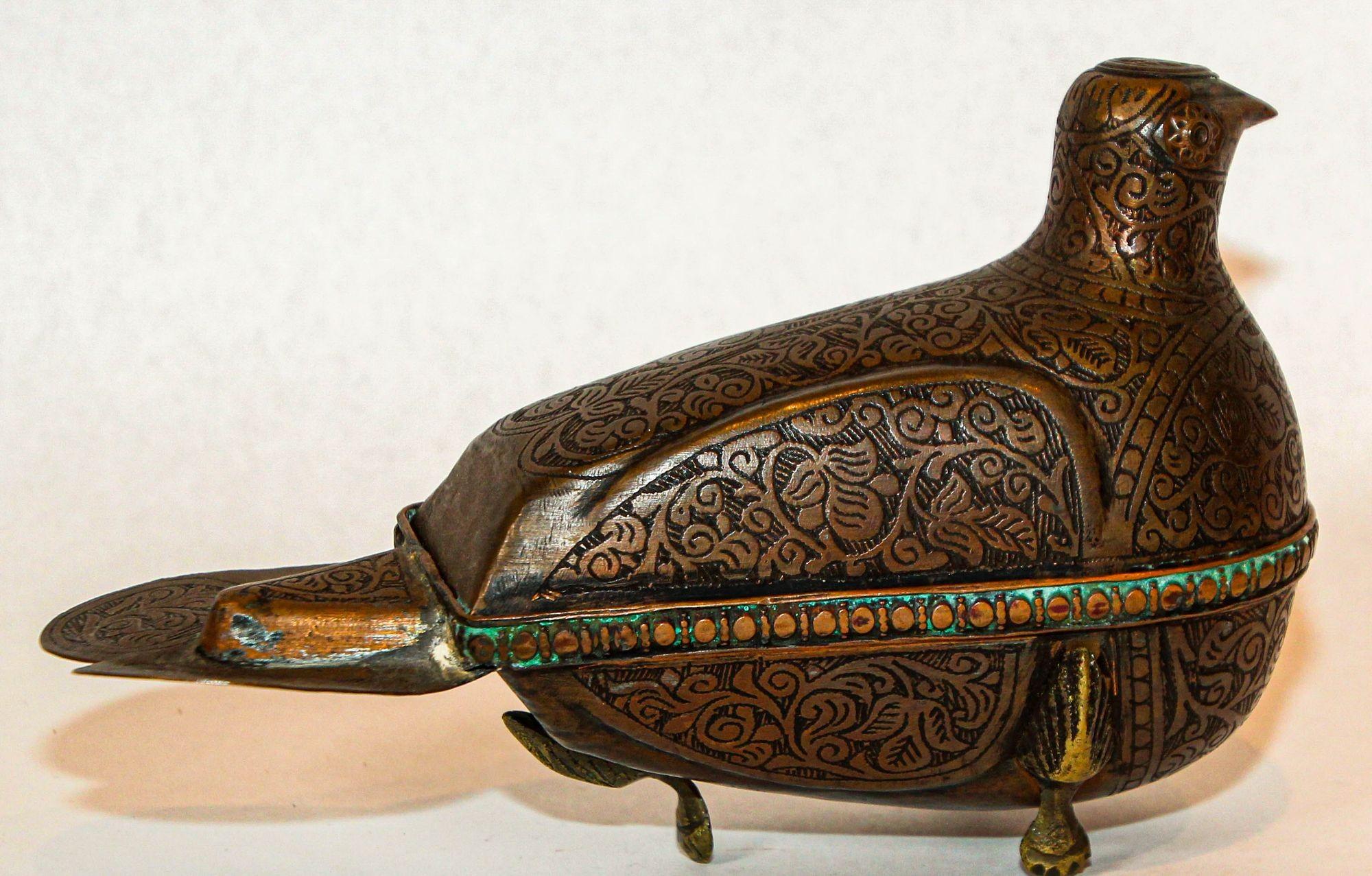 1920s Antique Metal Copper Standing Dove Bird Shaped Lidded Box Islamic Art 1