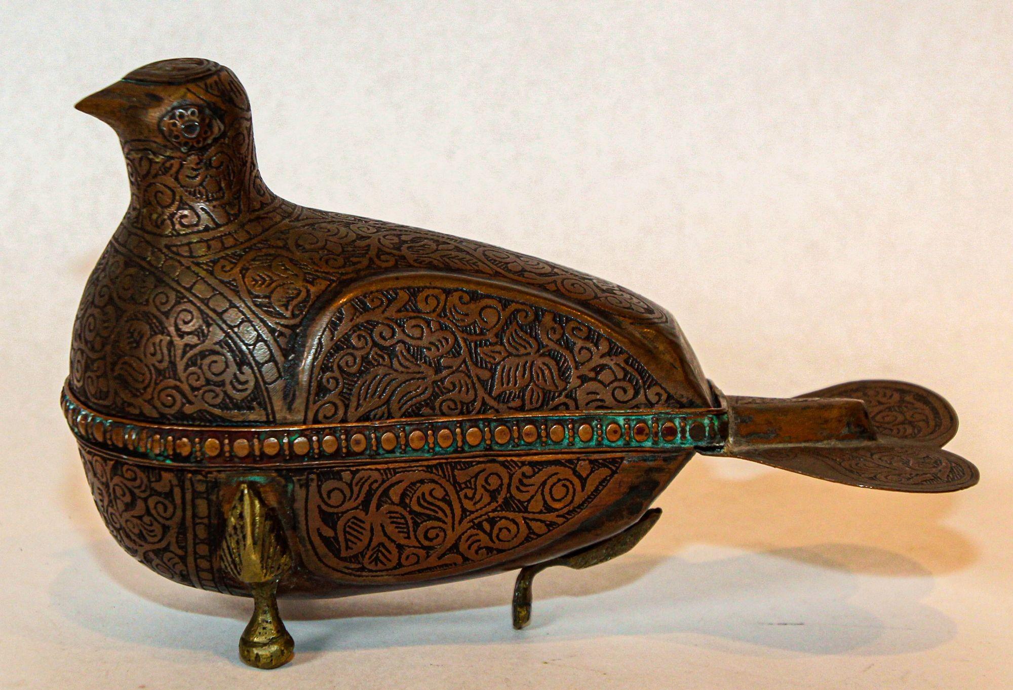 1920s Antique Metal Copper Standing Dove Bird Shaped Lidded Box Islamic Art 2
