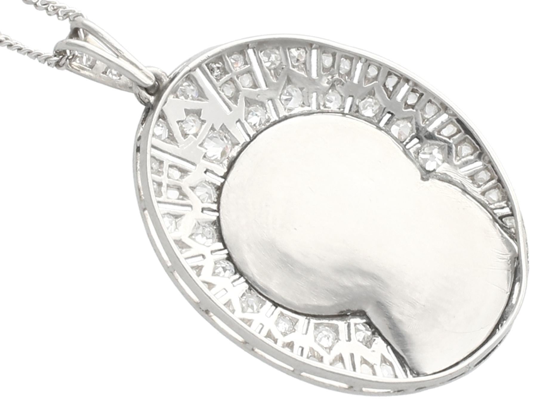 Women's or Men's 1920s Mother of Pearl and Diamond Platinum Pendant For Sale