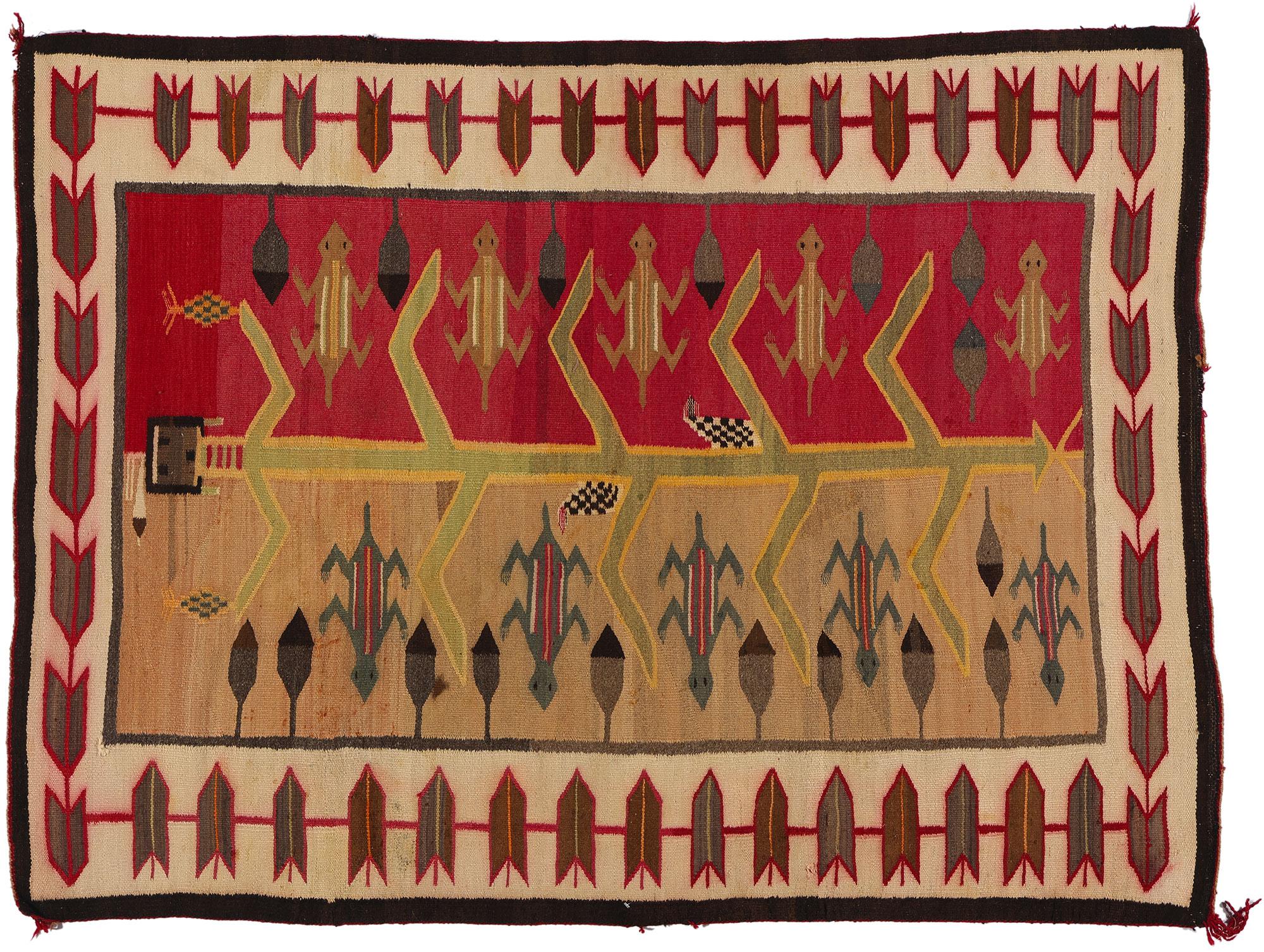 1920s Antique Navajo Blanket Tree of Life Yei Bi Chai Native American Textile For Sale 4