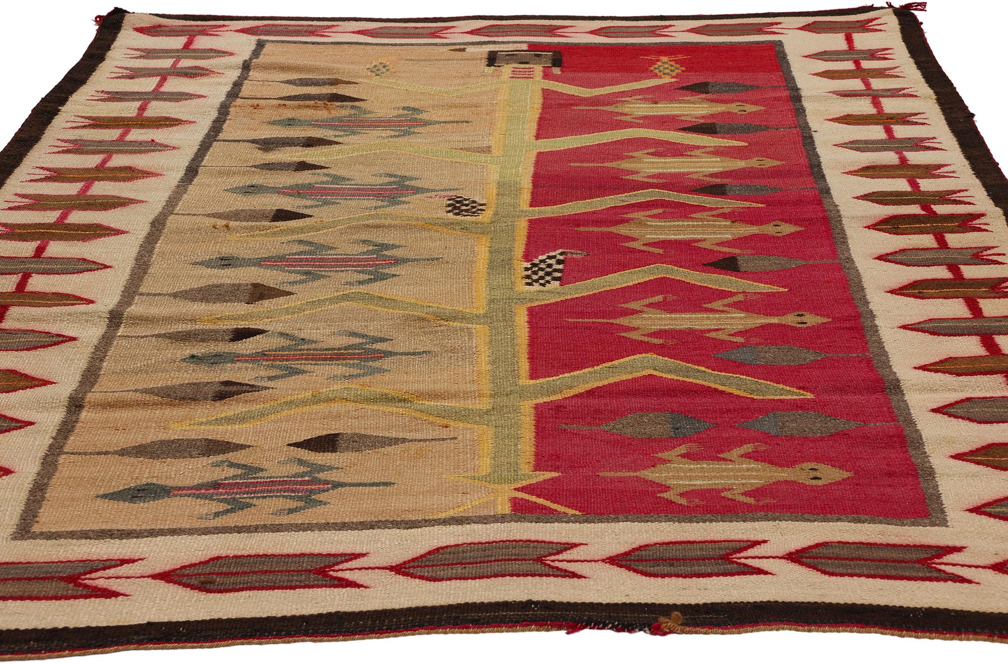 Hand-Woven 1920s Antique Navajo Blanket Tree of Life Yei Bi Chai Native American Textile For Sale