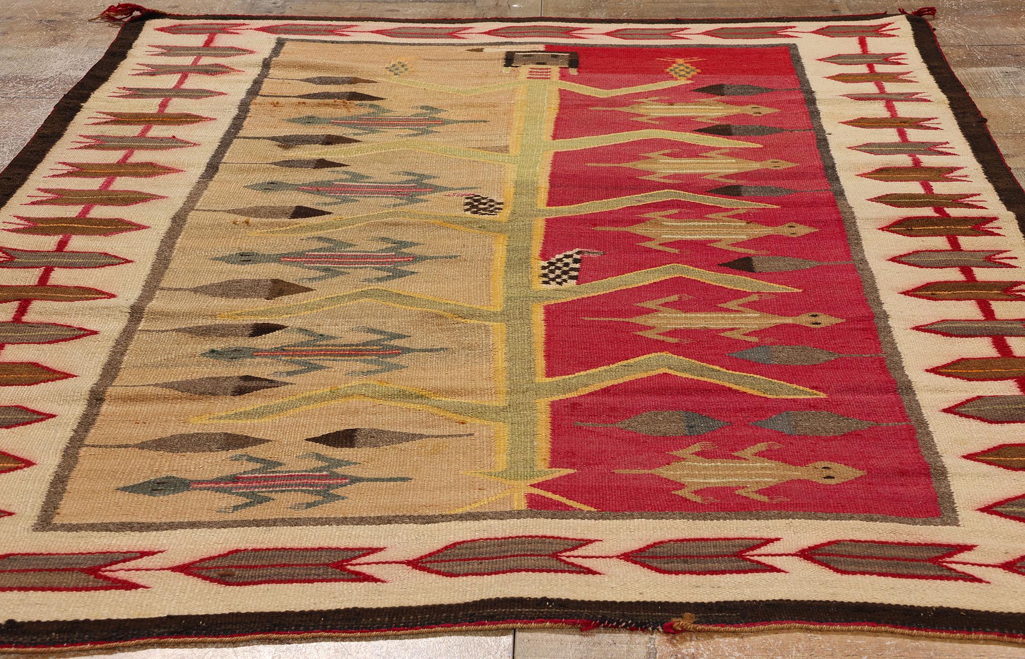 1920s Antique Navajo Blanket Tree of Life Yei Bi Chai Native American Textile For Sale 2