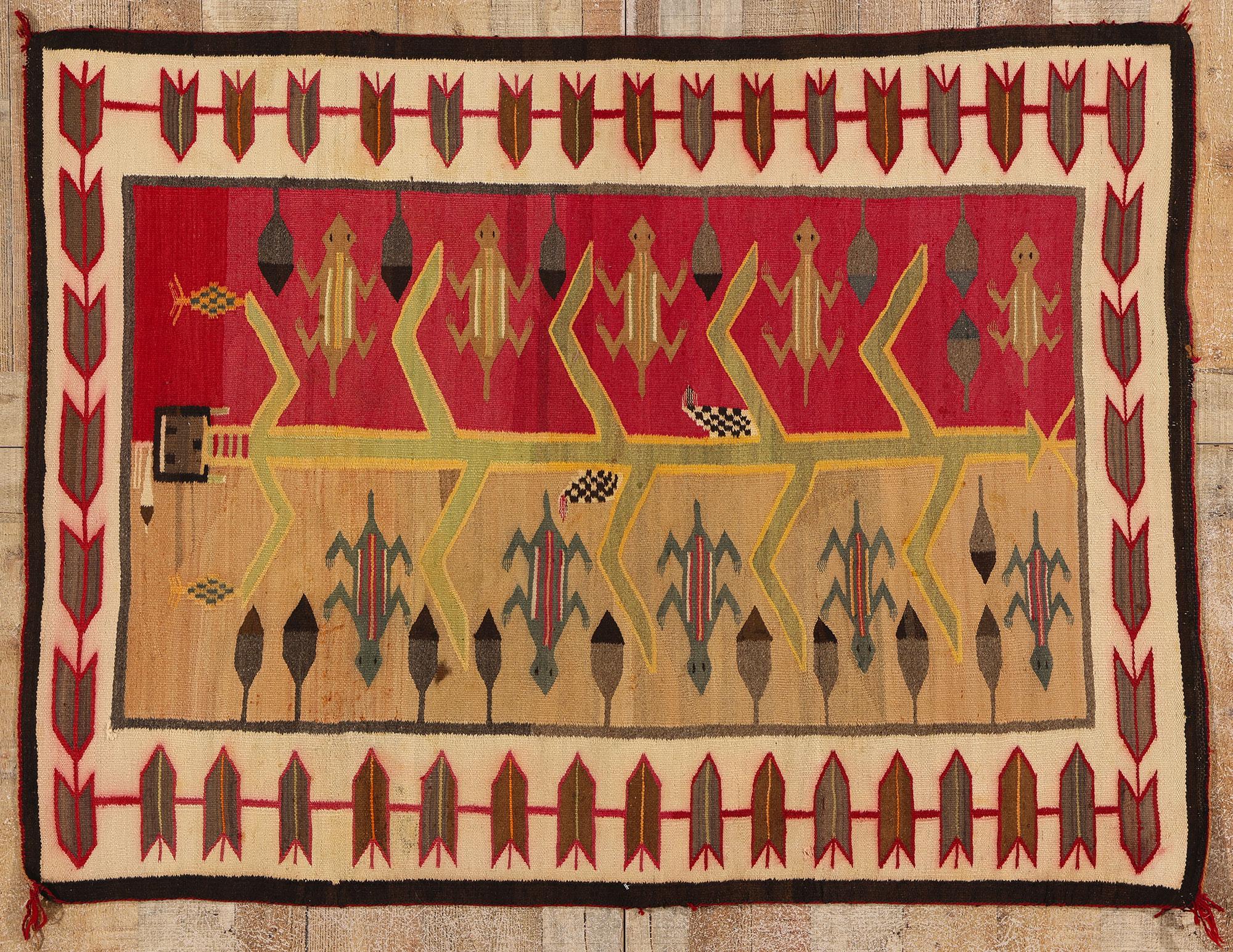 Couverture Navajo ancienne des années 1920 Tree of Life Yei Bi Chai textile amérindien en vente 2