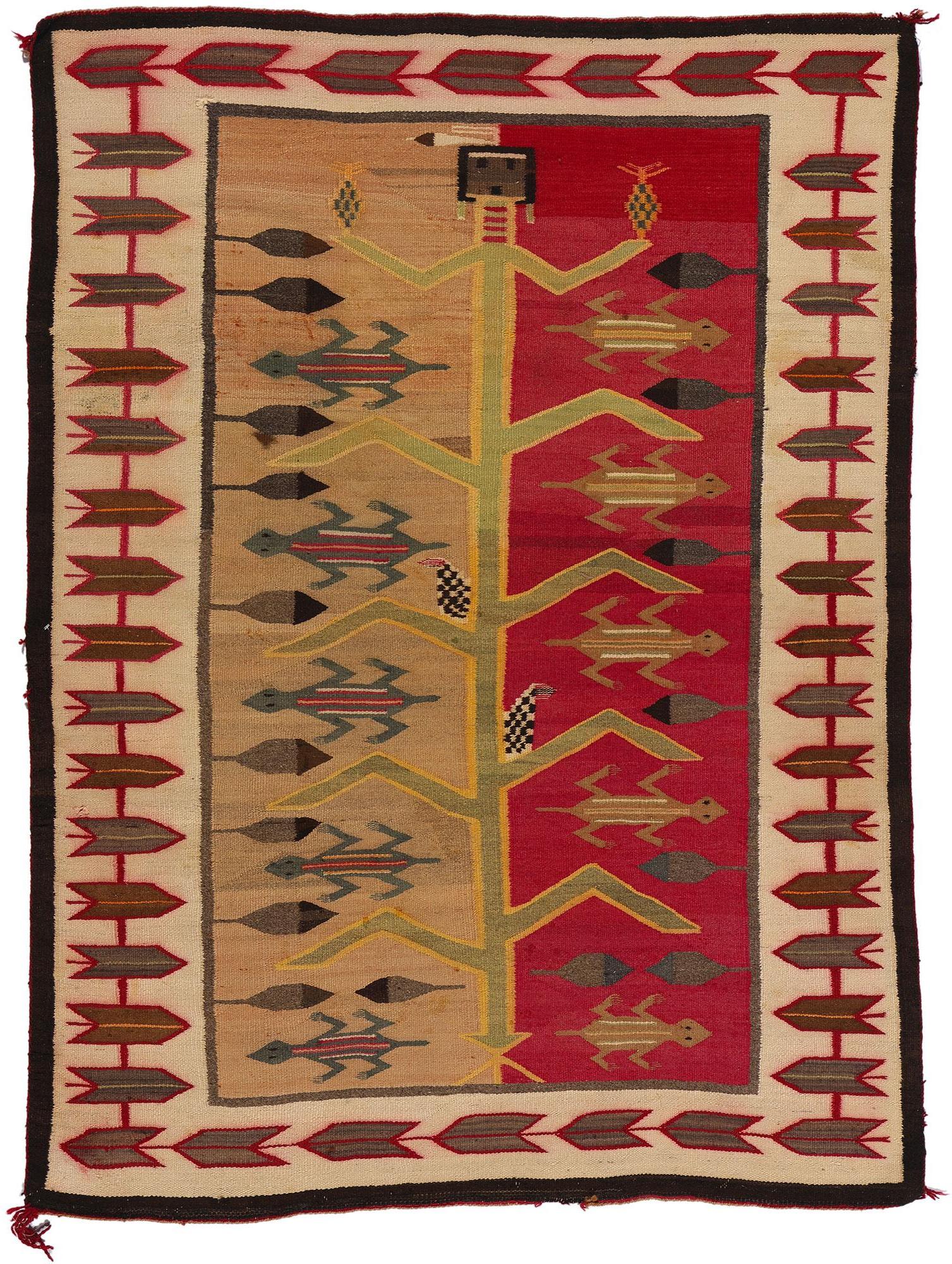 Couverture Navajo ancienne des années 1920 Tree of Life Yei Bi Chai textile amérindien