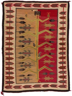 1920s Antique Navajo Blanket Tree of Life Yei Bi Chai Native American Textile