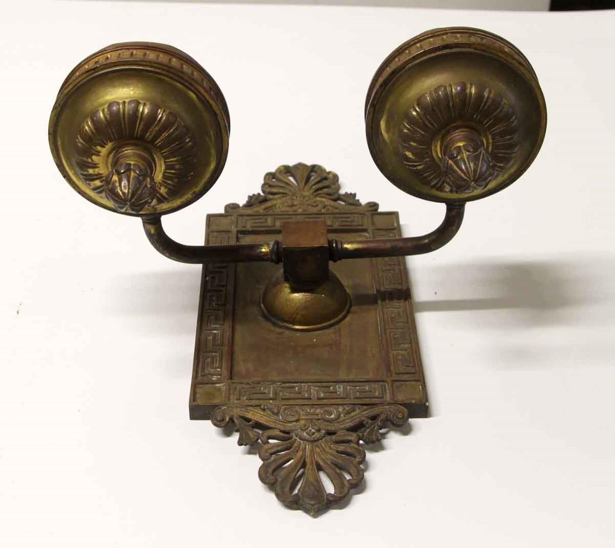 American Neoclassical Greek Key Bronze Bank Wall Sconce 2 Arms
