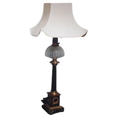 Lampe de table de type lanterne à huile noire et dorée, style néoclassique des années 1920