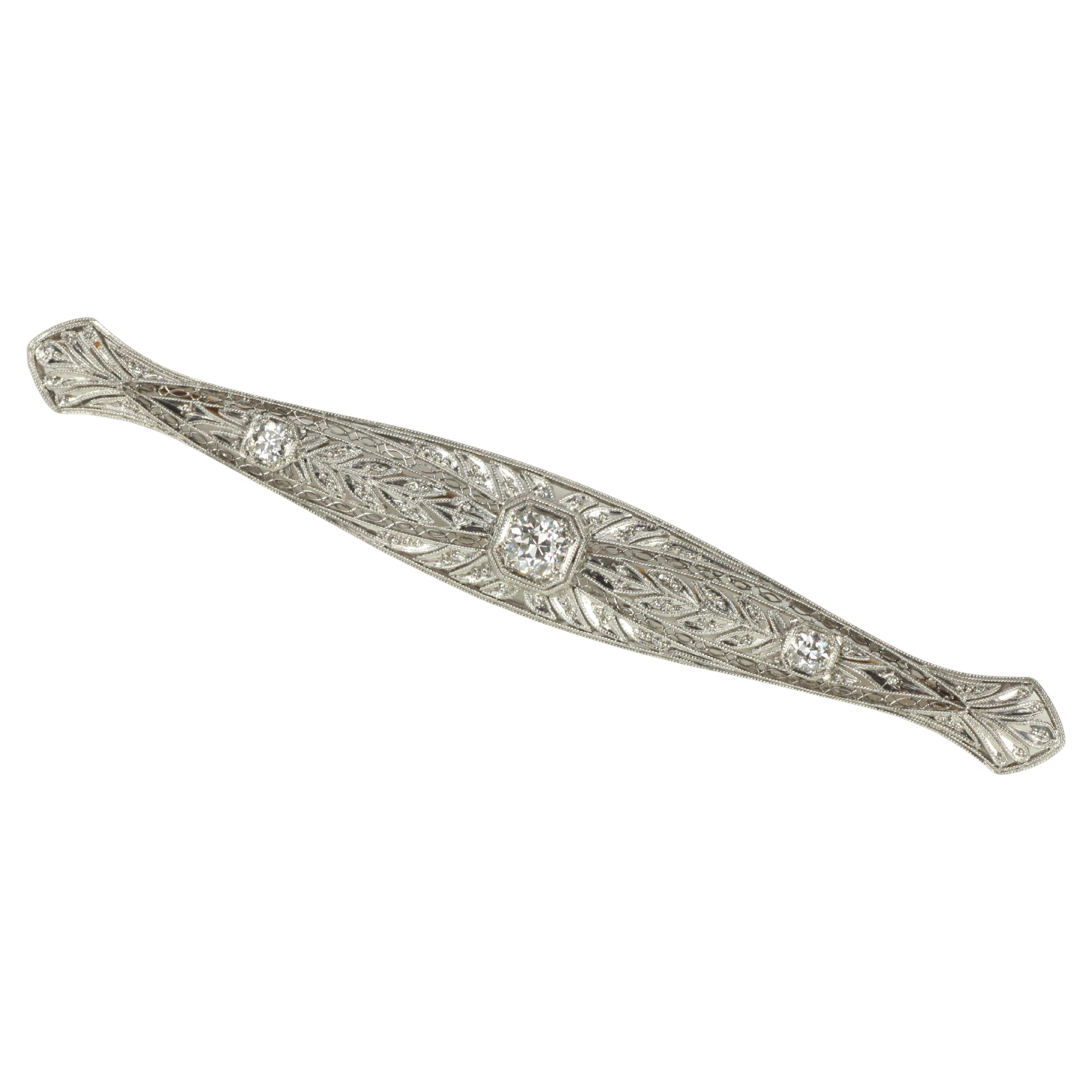 Años 20 Antiguo Broche de Platino con Diamantes de Corte Europeo Antiguo