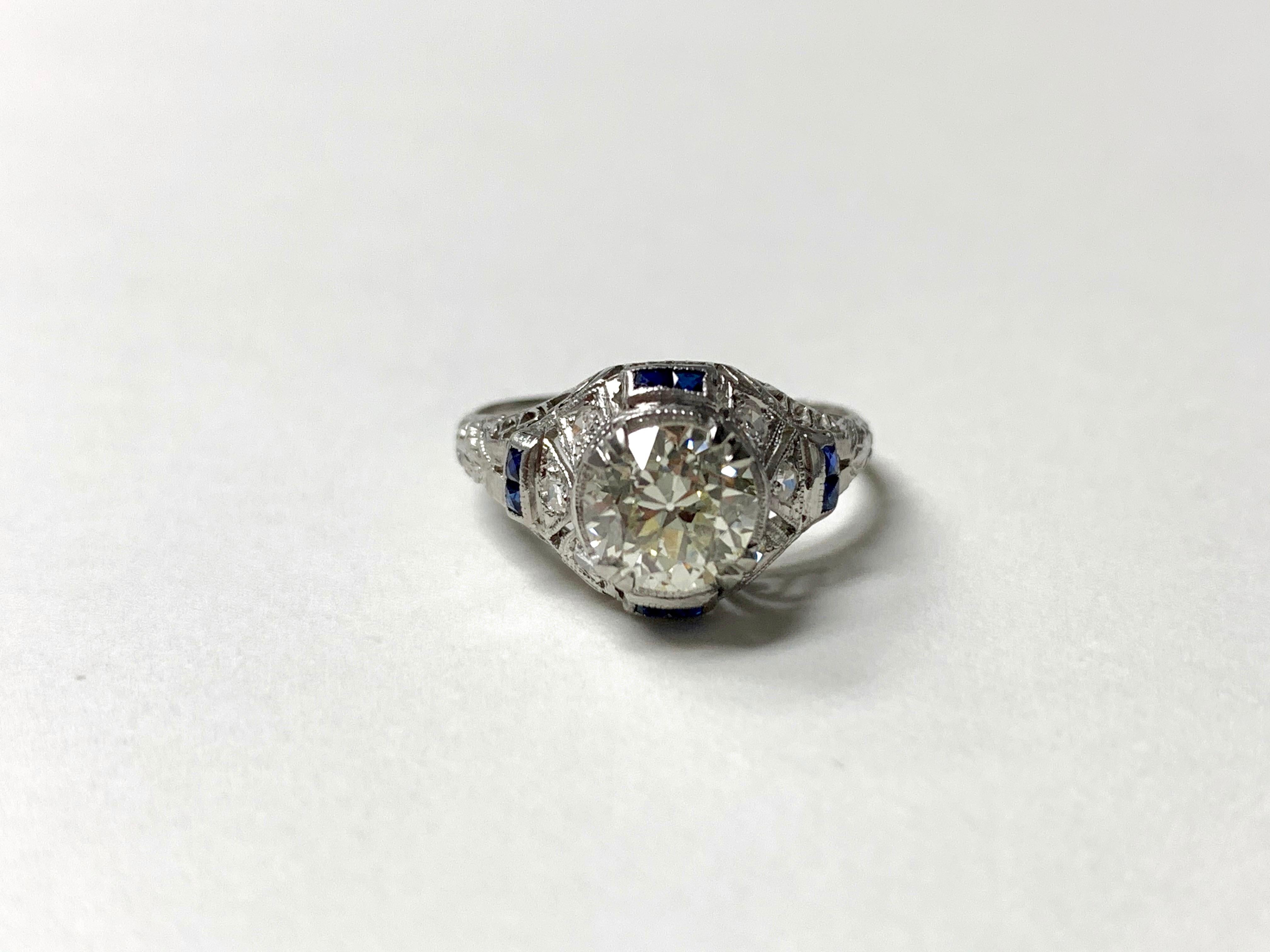 Women's 1920s Antique Old European Cut Diamond Ring in Platinum For Sale