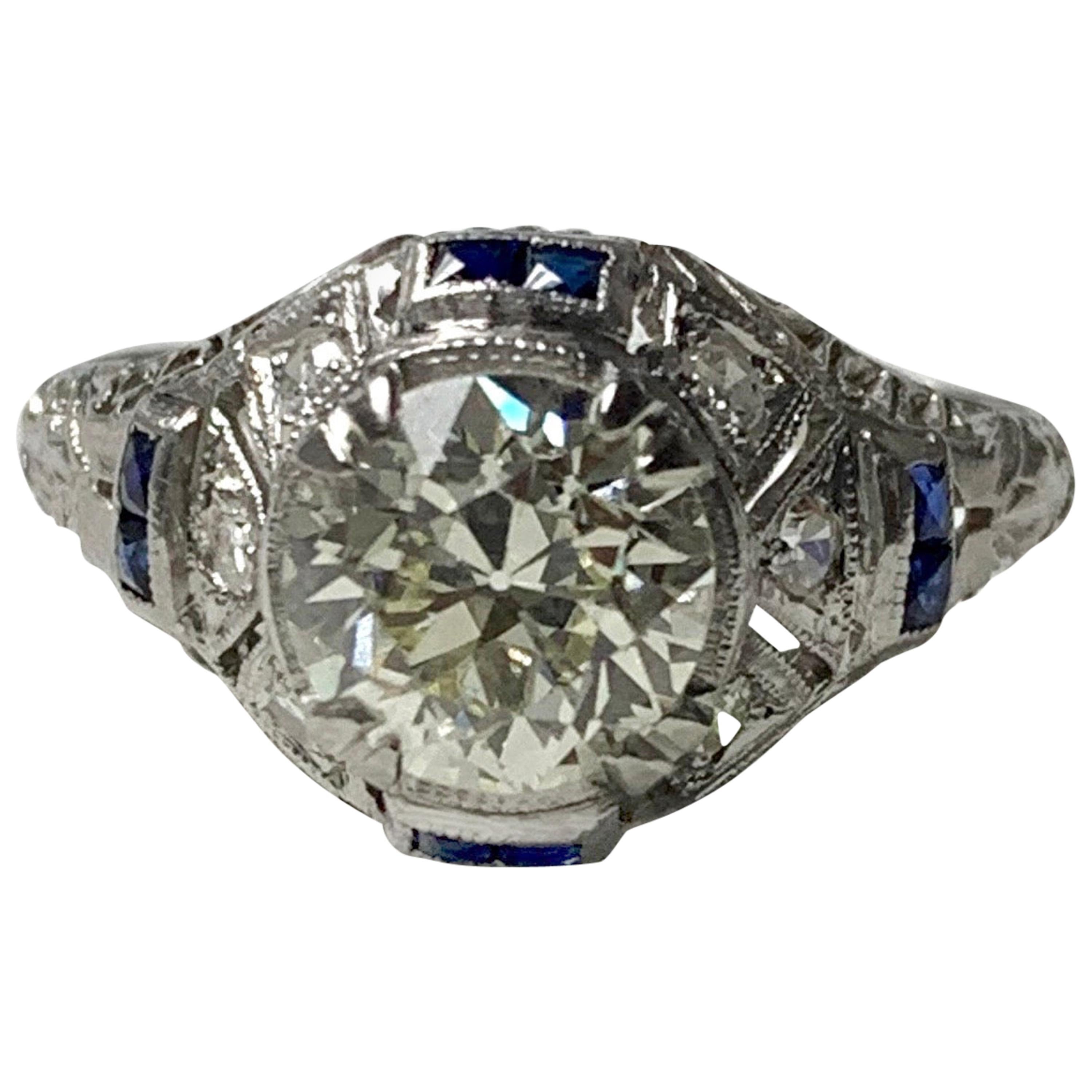 1920s Antique Old European Cut Diamond Ring in Platinum