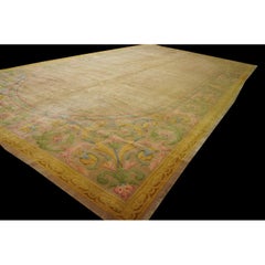1920s Antique Oversized Sand Ground Floral Medallion French Savonnerie Rug