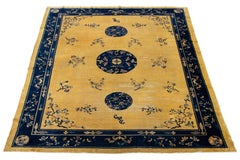 1920s Antique Peking Designed Chinese Wool Rug Handmade In Golderod Color