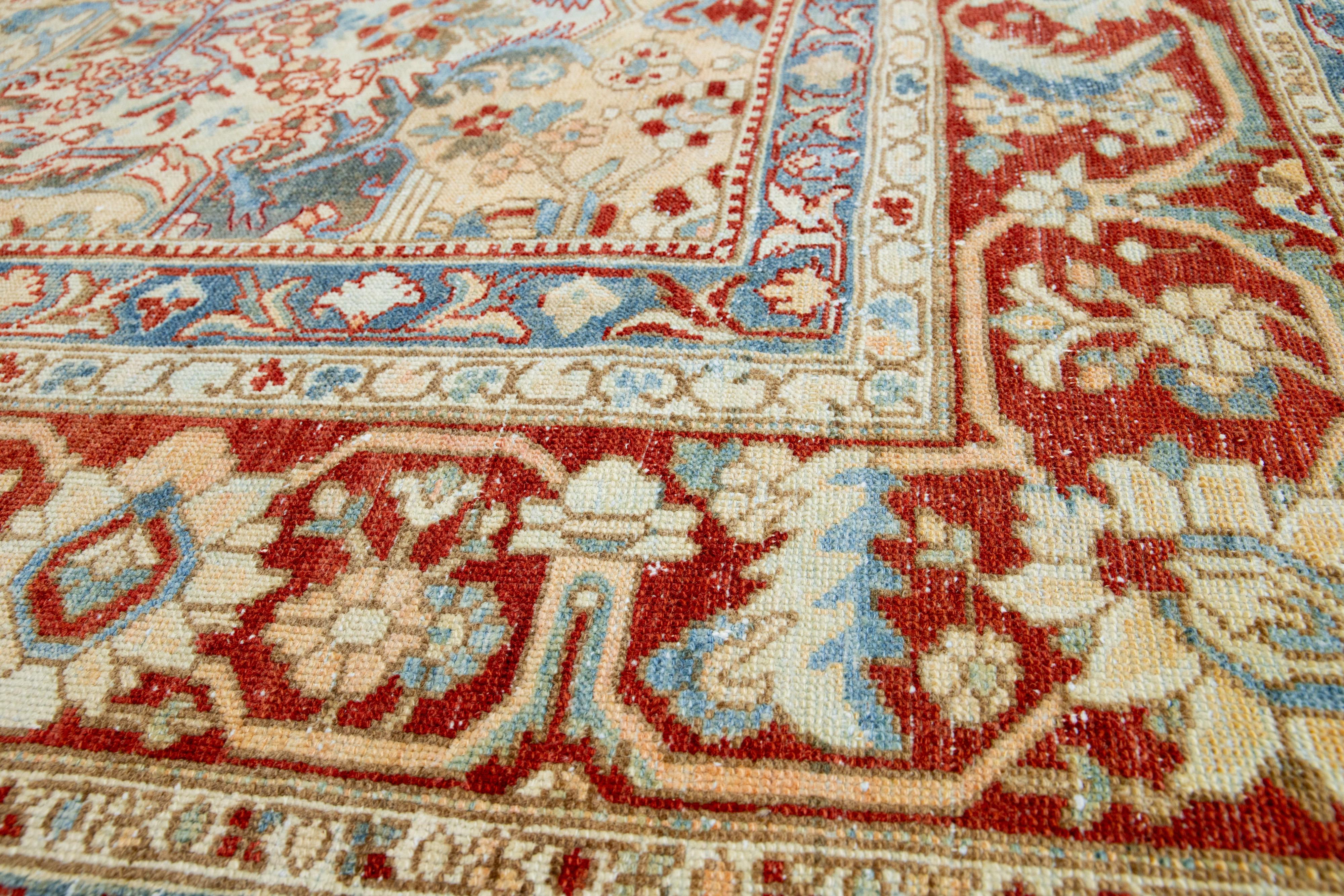 1920s Antique Persian Bakhtiari Wool Rug with a Tan Color and Allover Pattern For Sale 3