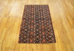 Antique  Borderless Persian Bidjar Oriental Rug, Small Size, Navy Field, Herati