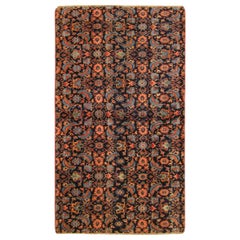 Antique  Borderless Persian Bidjar Oriental Rug, Small Size, Navy Field, Herati