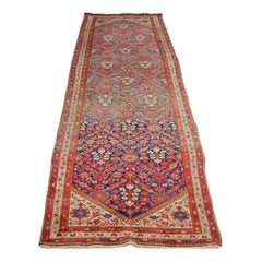 1920s Antique Persian Hamedan Runner Rug, Hand-Knotted Geometric Rug, 3′8"x13'5"