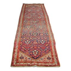 1920s Antique Persian Hamedan Runner Rug, Hand-Knotted Geometric Rug, 3′8"x13'5"