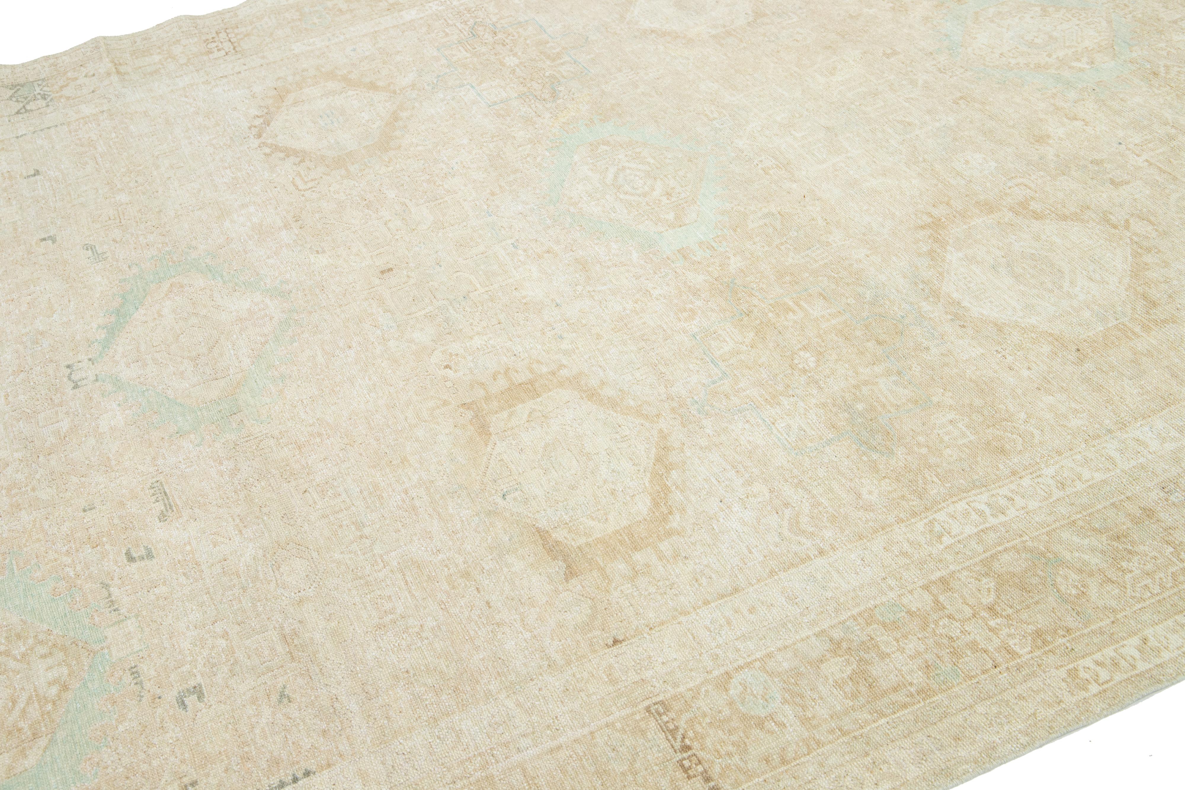 1920s Antique Persian Heriz Beige Wool Rug With Allover Design For Sale 5