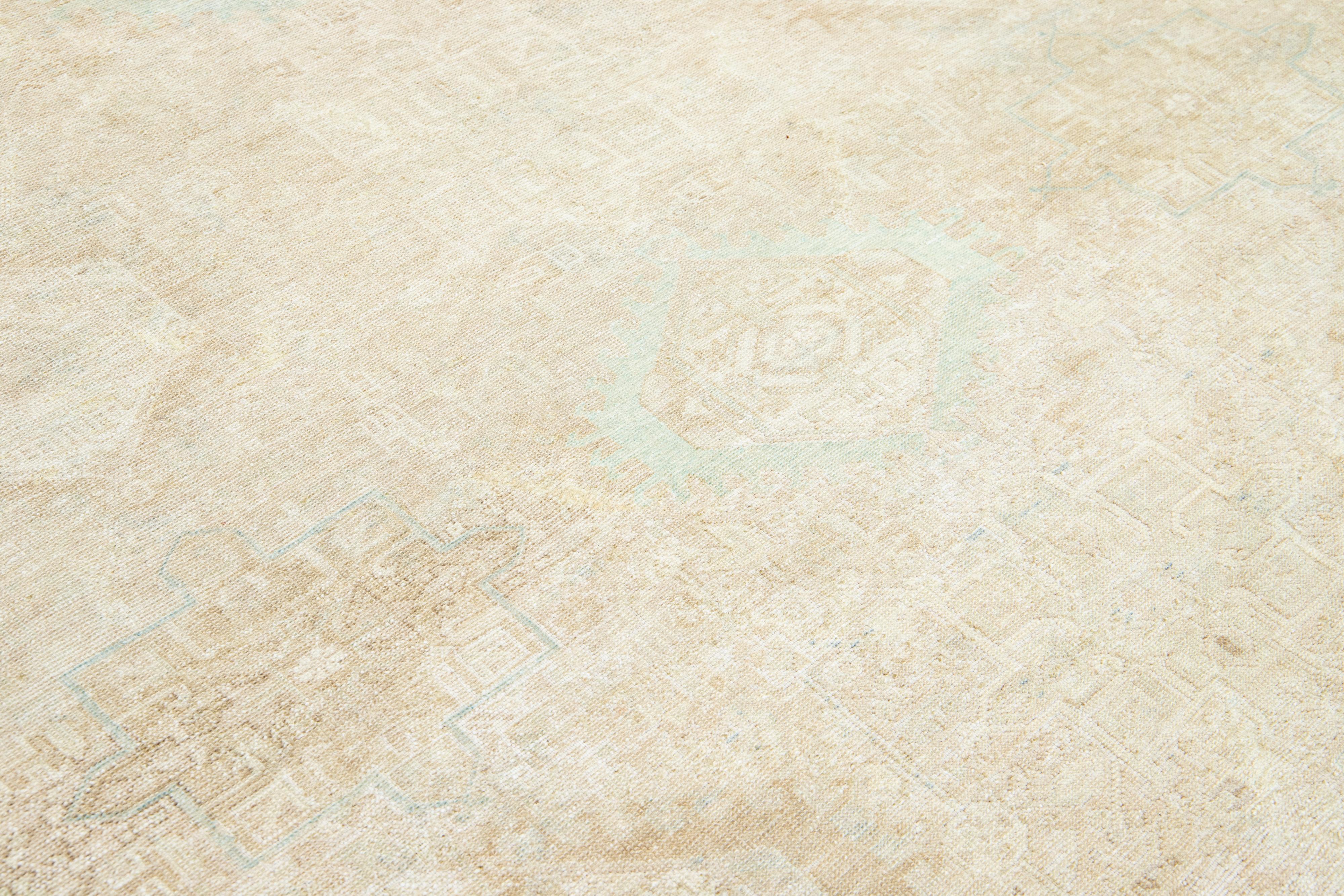 1920s Antique Persian Heriz Beige Wool Rug With Allover Design For Sale 2