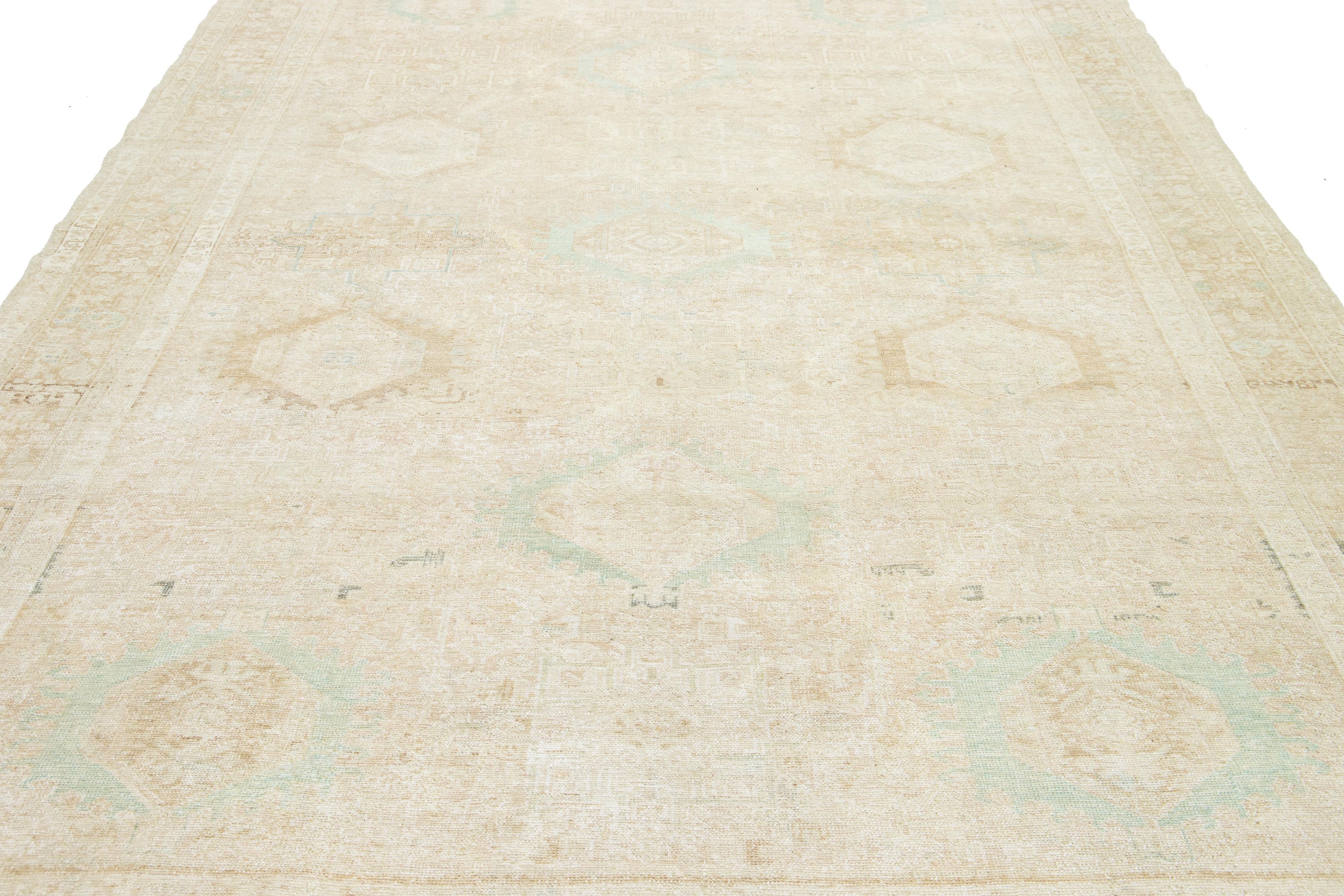 1920s Antique Persian Heriz Beige Wool Rug With Allover Design For Sale 3