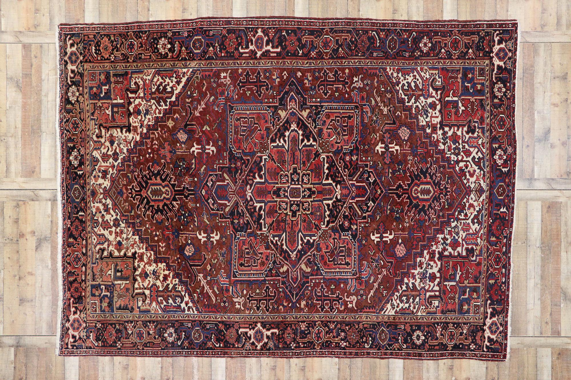Alfombra Persa Heriz Antigua de 1920 en venta 1