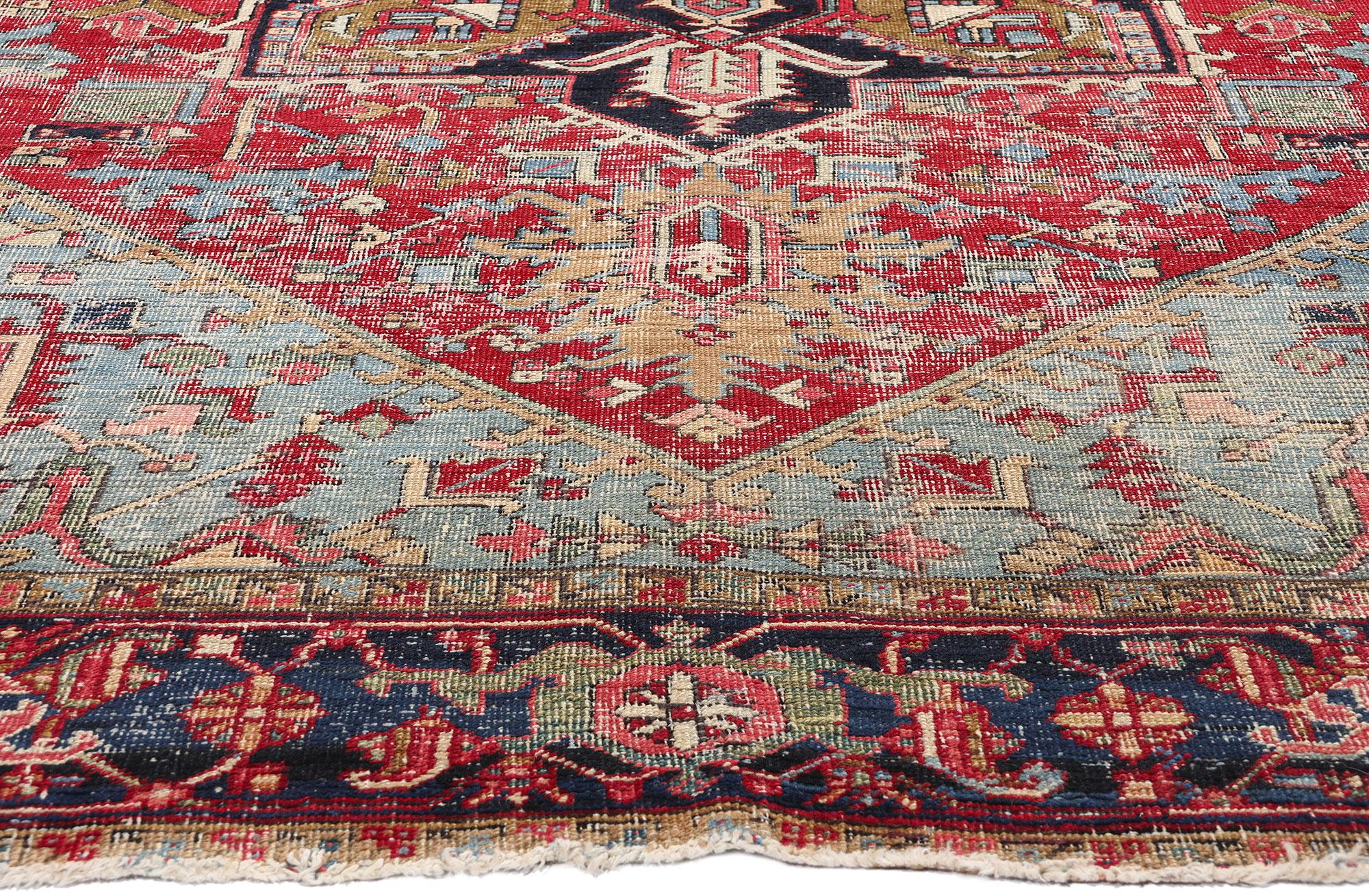 Hand-Knotted 1920's Antique Persian Heriz Carpet with Traditional Style For Sale