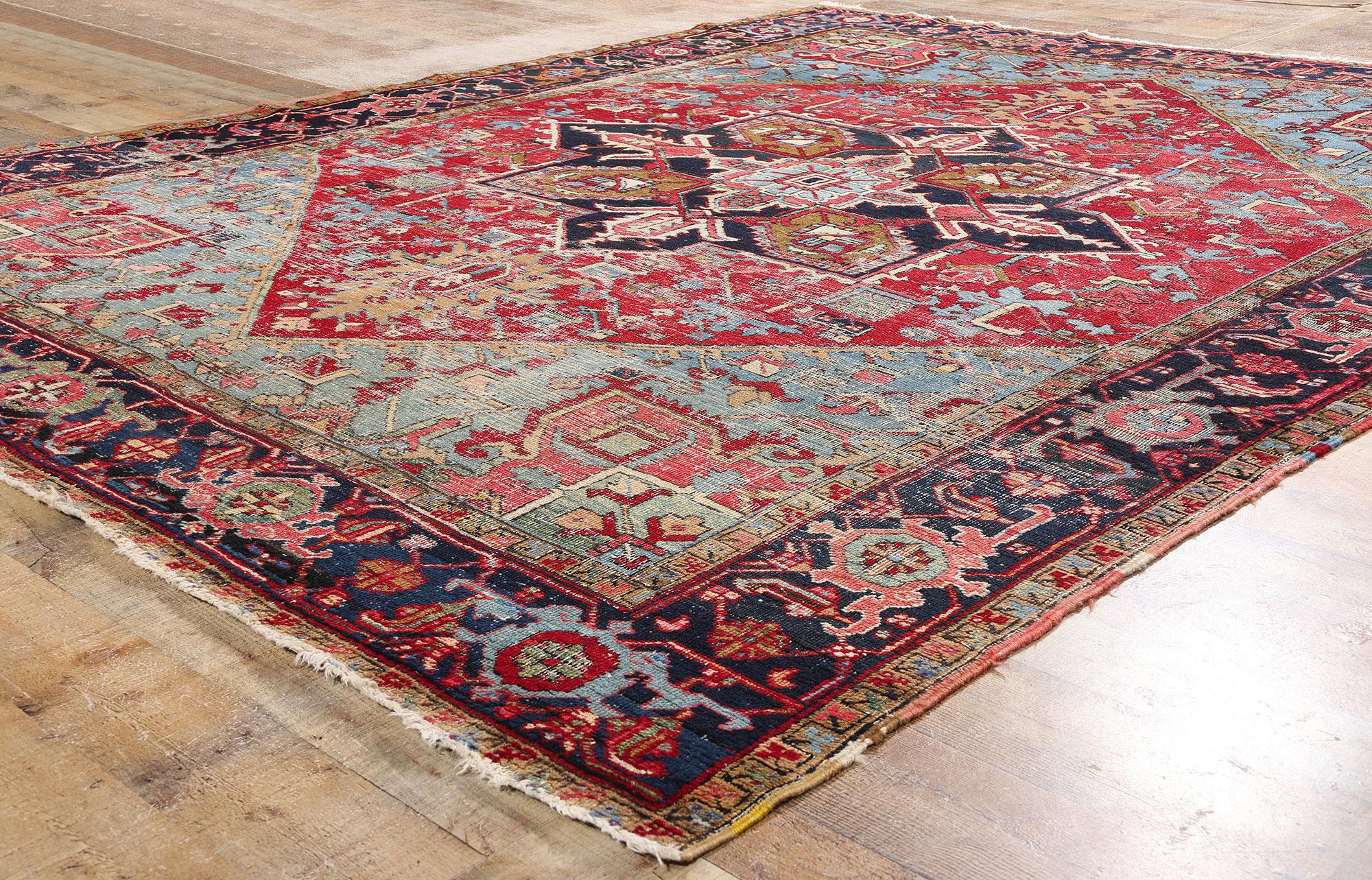 Wool 1920's Antique Persian Heriz Carpet with Traditional Style For Sale