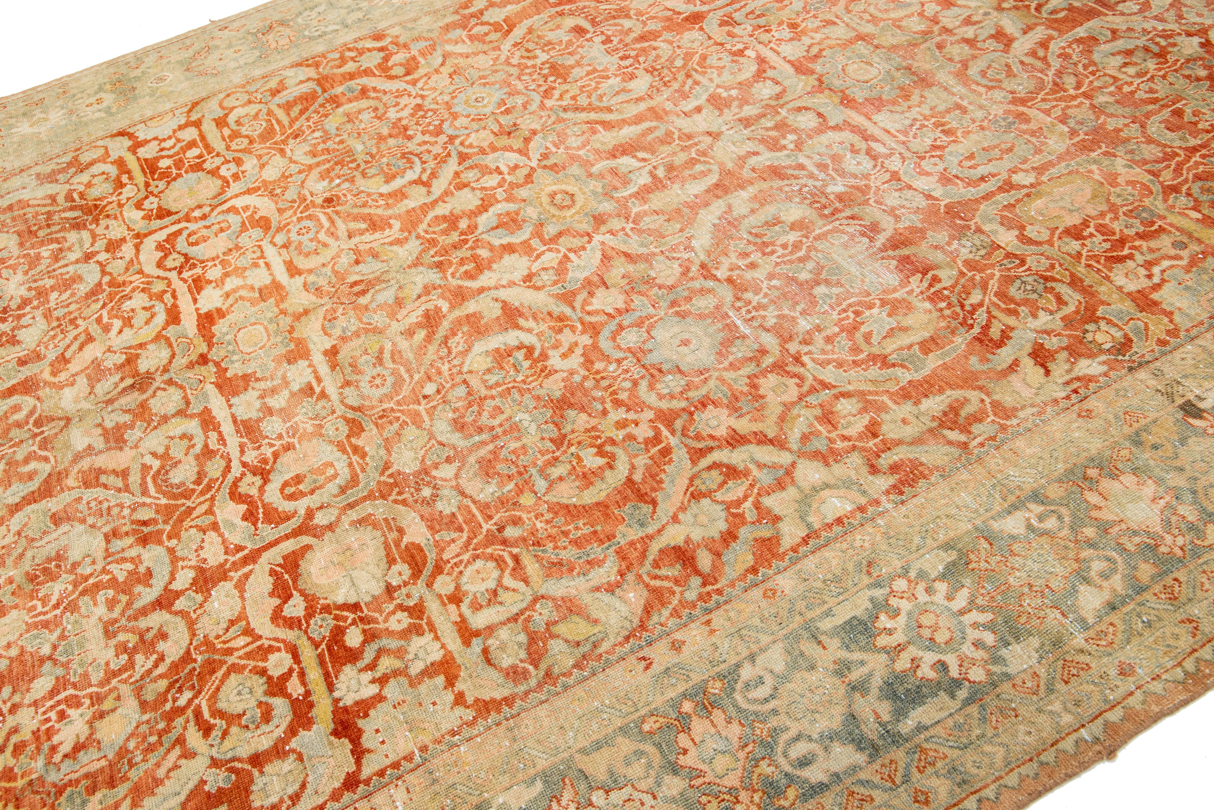 1920s Antique Persian Heriz Wool Rug In Rust With Allover Floral Design  For Sale 1